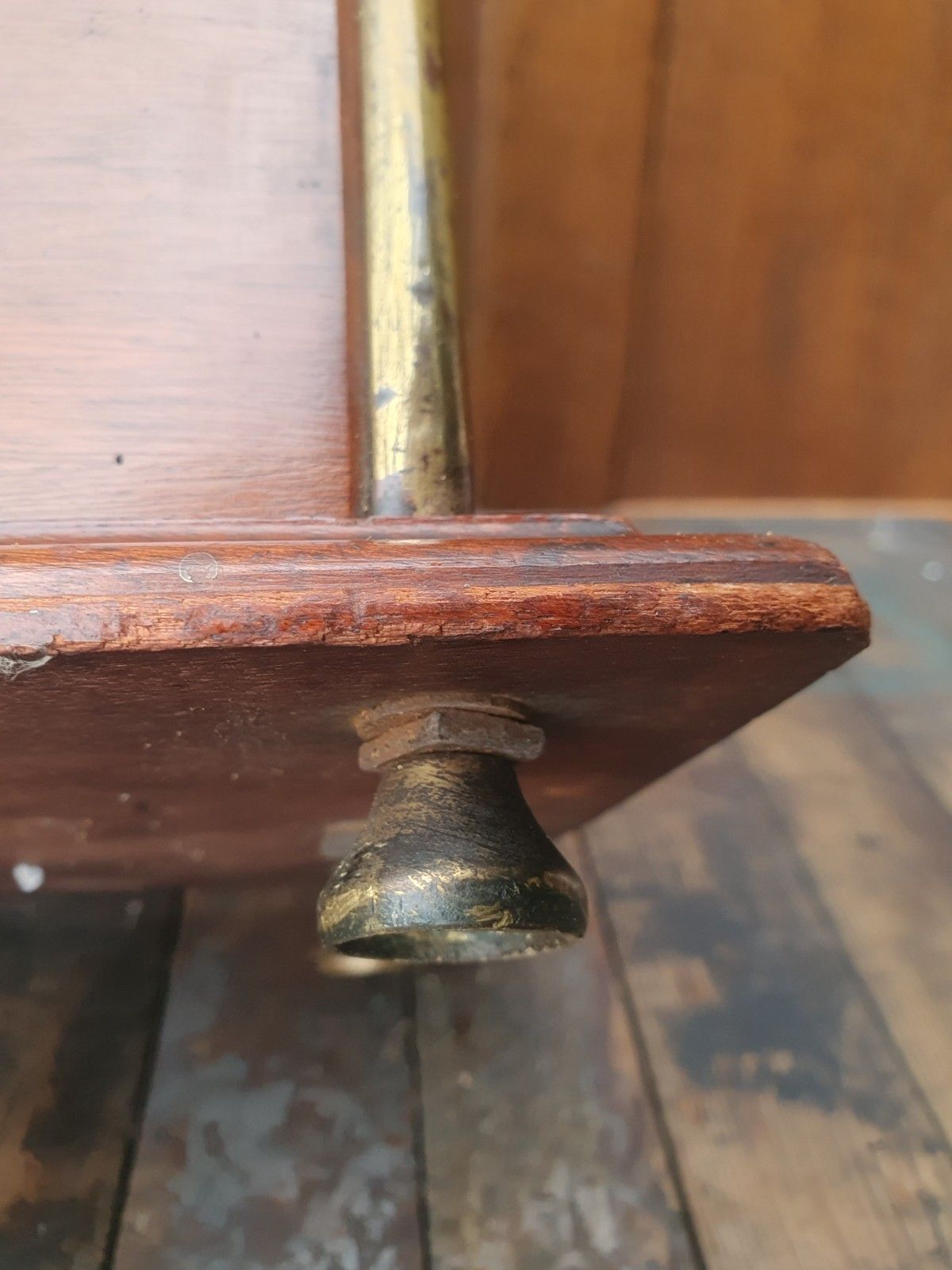 Antique Brass And Wood Paper / Magazine Rack photo vinterior