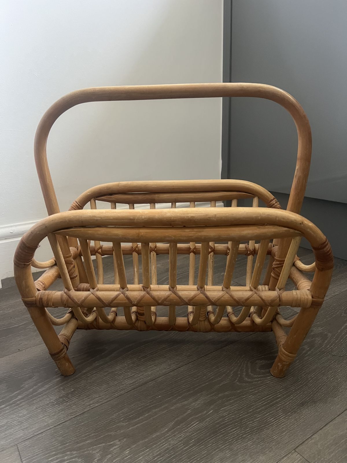 Mid Century Bamboo Rattan Magazine Rack C.1970s photo furniture