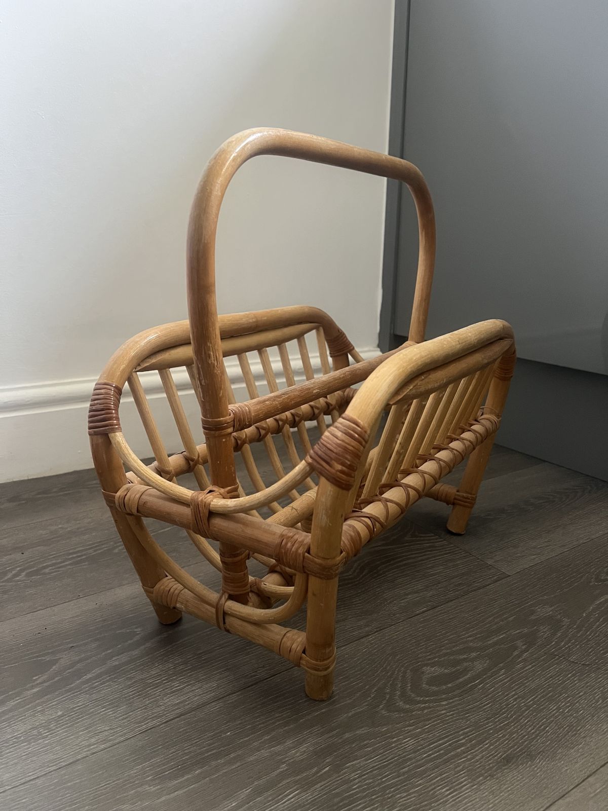 Mid Century Bamboo Rattan Magazine Rack C.1970s photo for sale