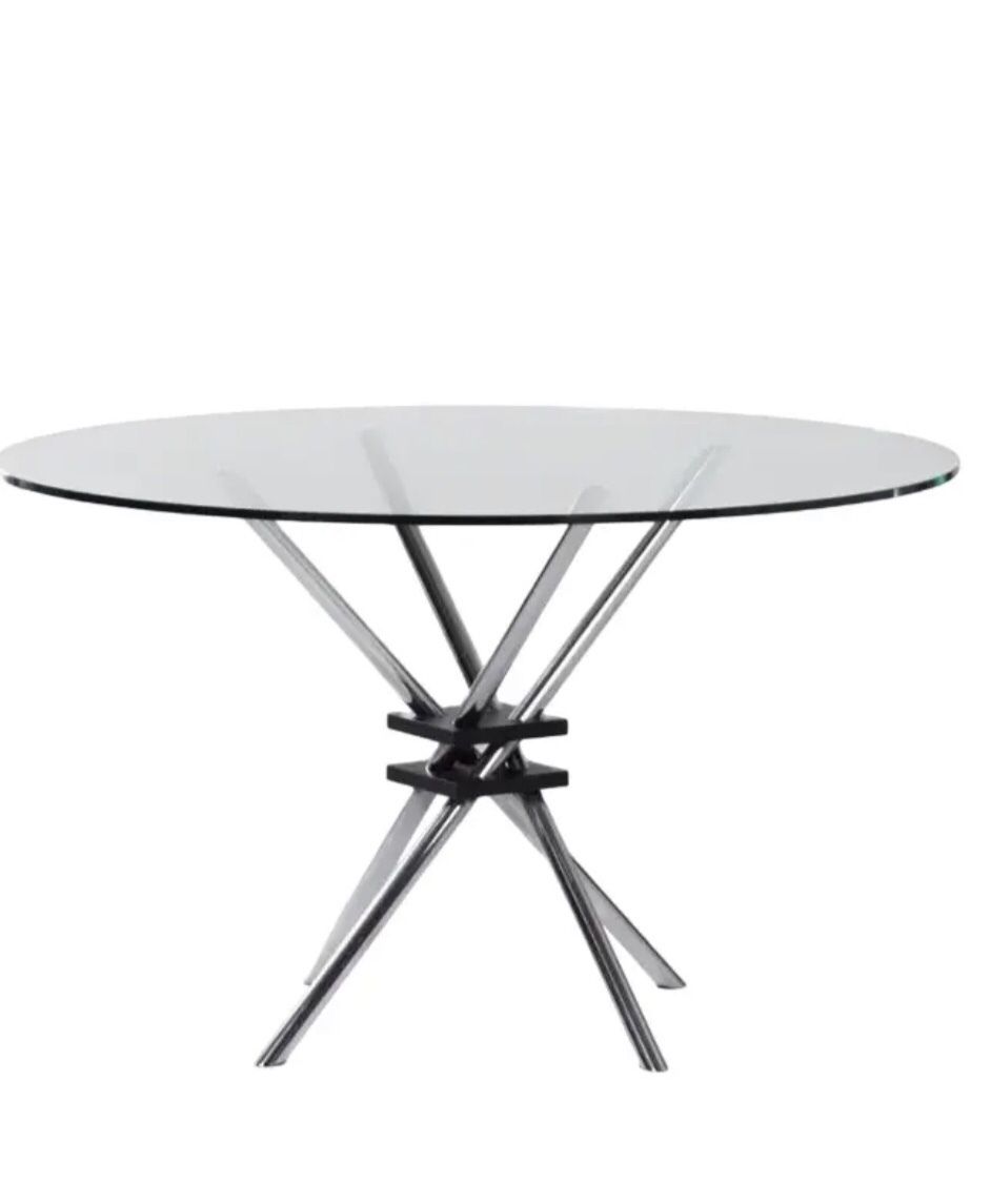Alivar Round Glass & Chrome Dining Table Designed By Takehiko Mizutani For Bauhaus, Model 459   1980s photo furniture