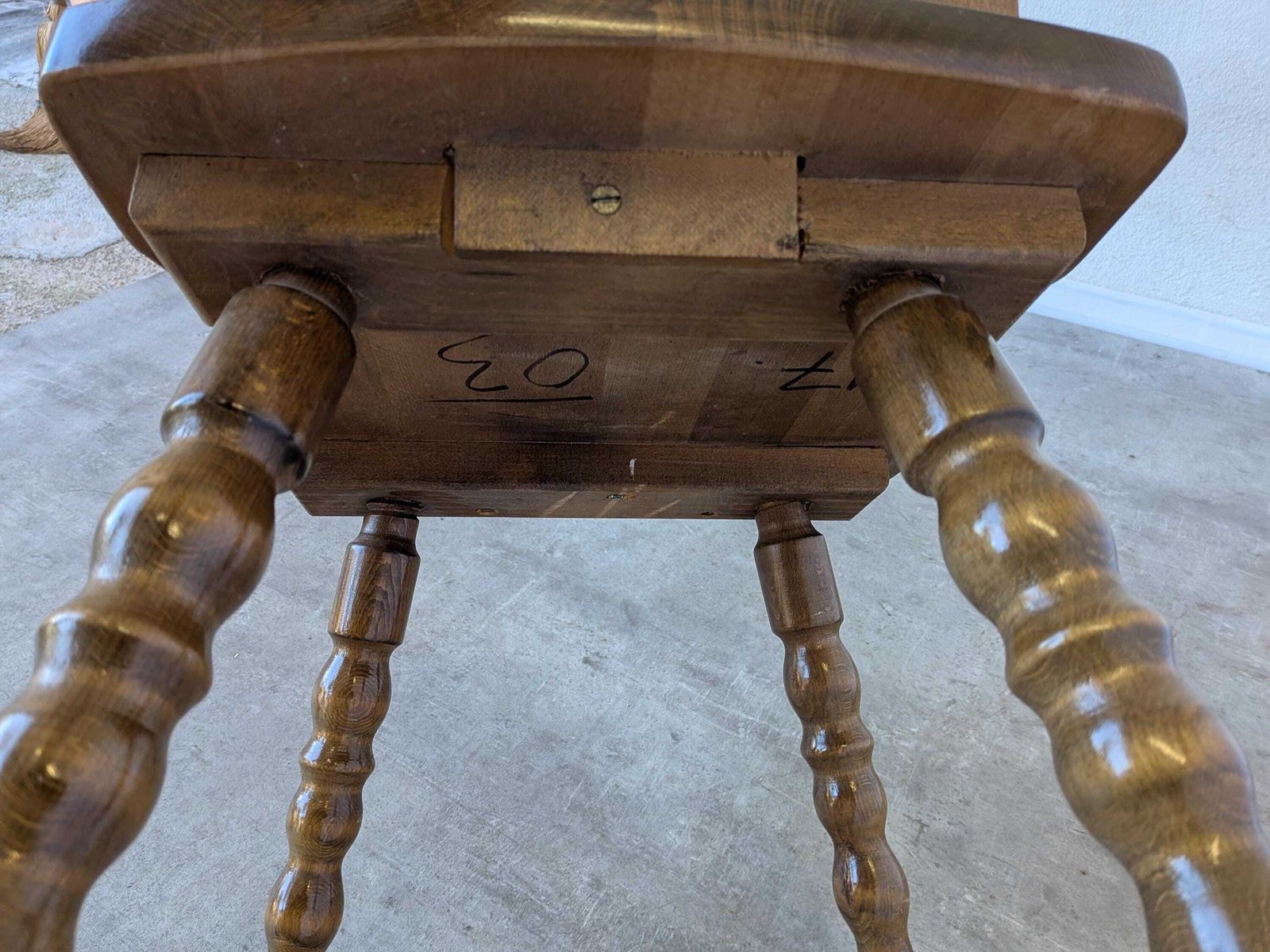 Vintage Tyrolean Heart Cutout Wooden Dining Chair / Dark Brown Wood / Bobbin Turned Legs photo vinterior