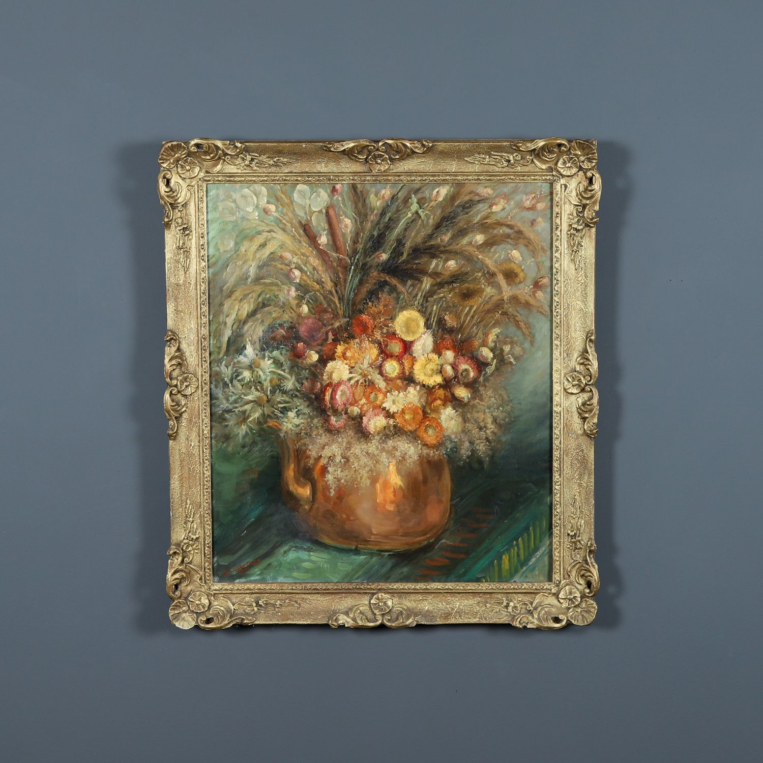 Large Mid Century Belgium Impressionist Oil Painting Of A Floral Display By Amile Coppieters (Circa 1961)