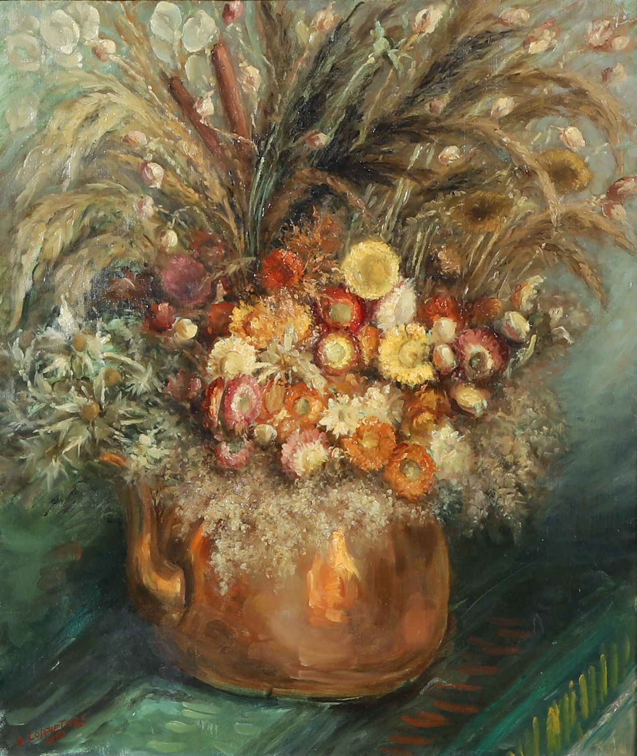 Large Mid Century Belgium Impressionist Oil Painting Of A Floral Display By Amile Coppieters (Circa 1961) photo for sale