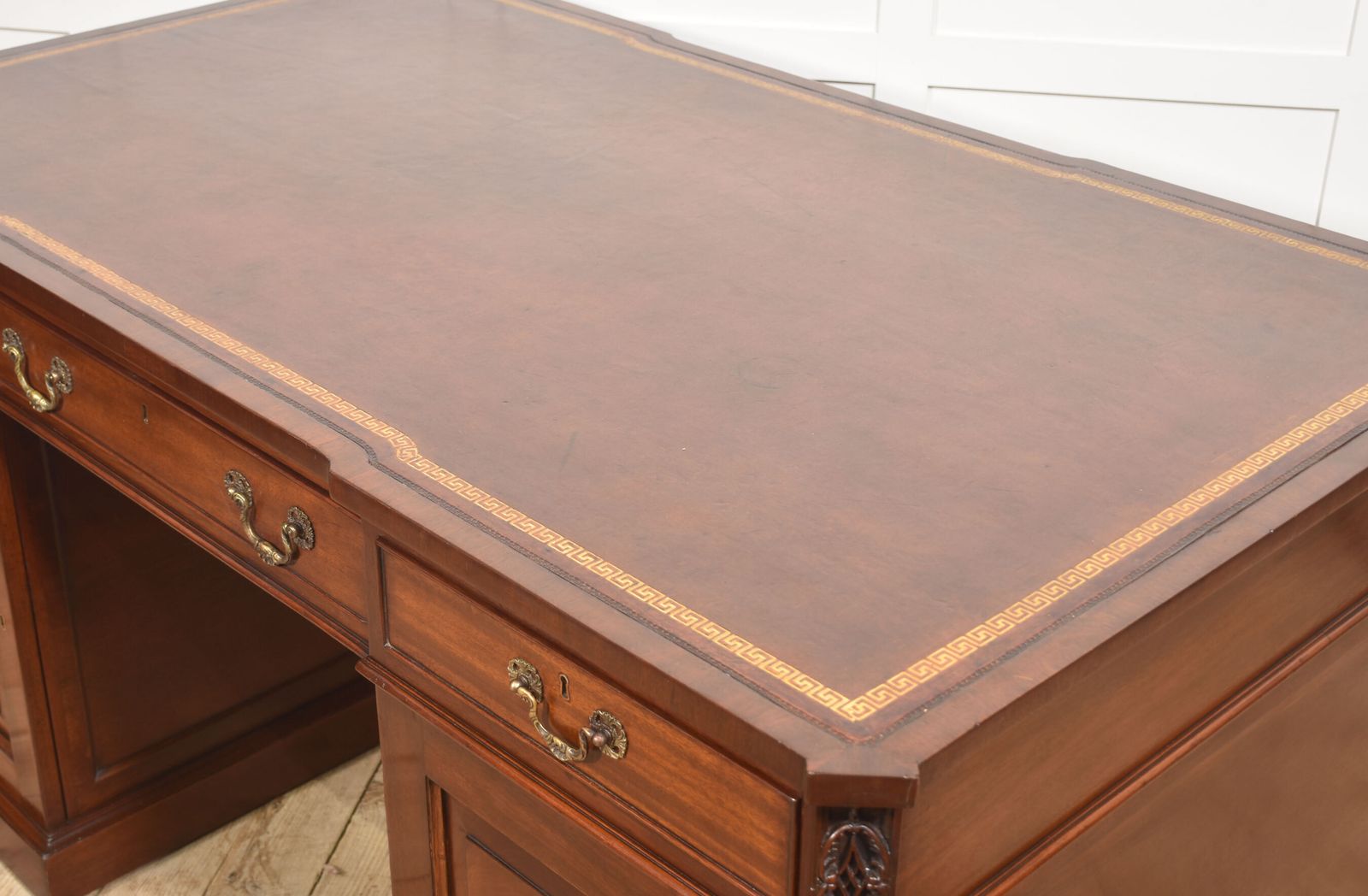 Mahogany Partner’s Pedestal Desk With Tooled Leather Top photo vinterior