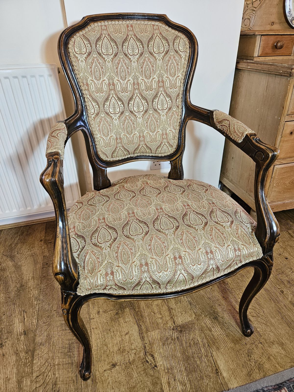 Victorian Bergere Elbow Salon Chair, Silk Upholstered