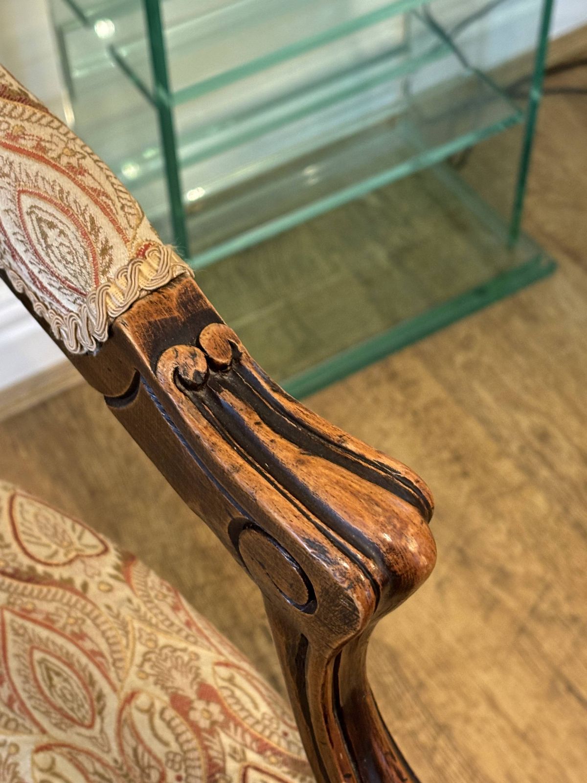 Victorian Bergere Elbow Salon Chair, Silk Upholstered photo vinterior
