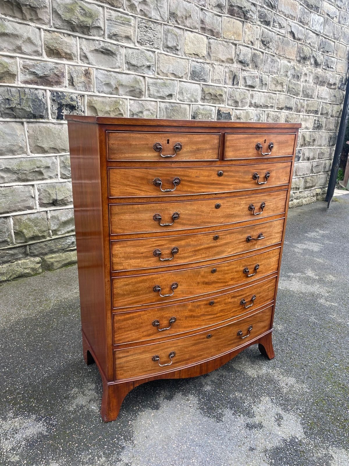 Antique Mahogany Walnut Bow Front 7 Height Chest Draws photo for sale