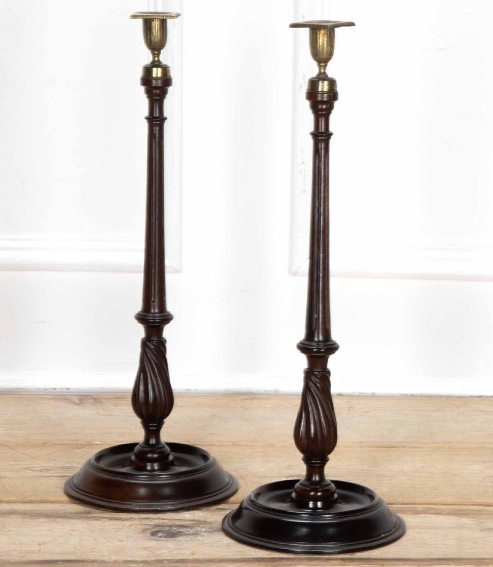 Large Pair Of 19th Century English Mahogany Candlesticks photo for sale