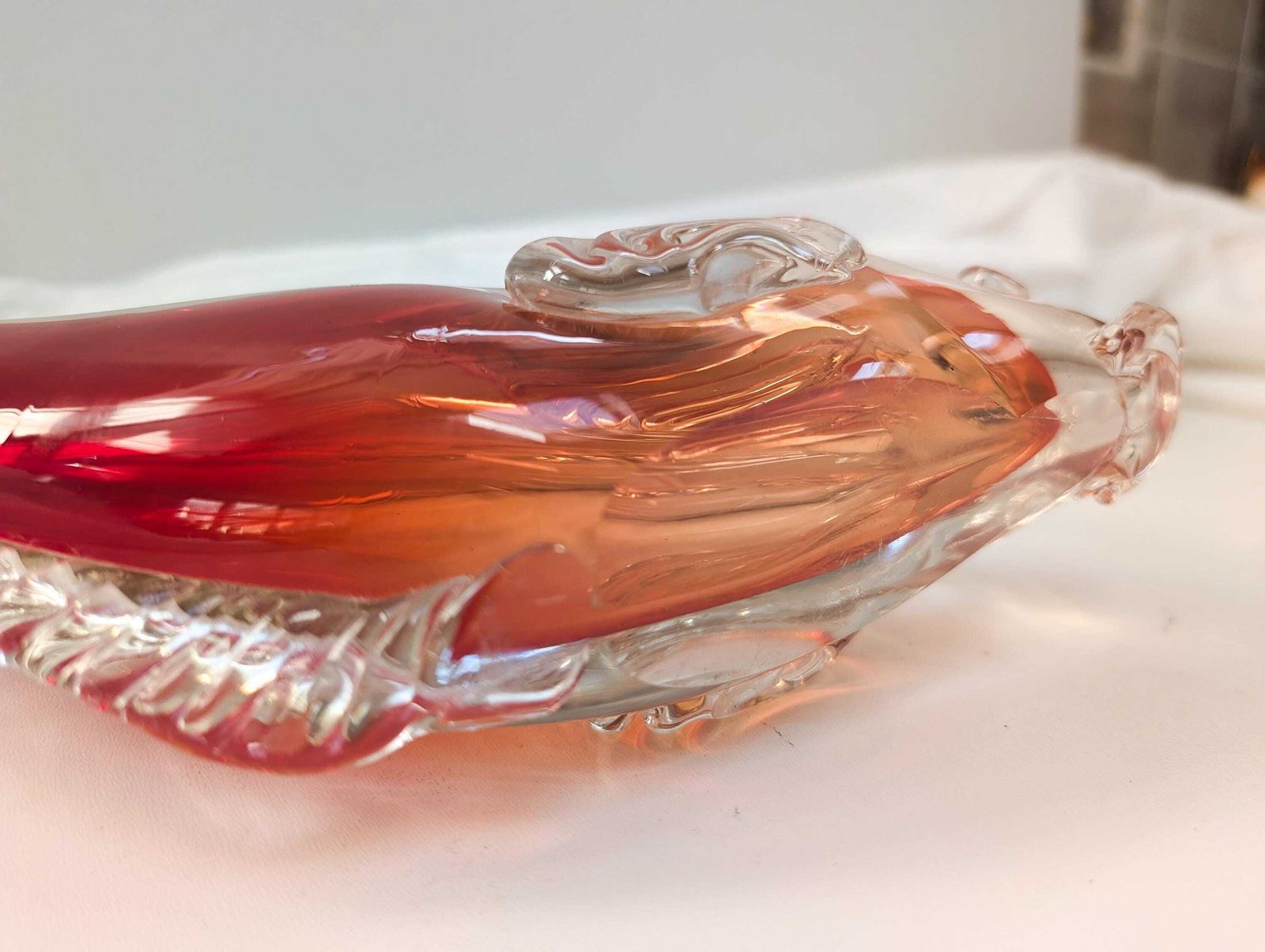 Art Vintage 1960s Murano Glass Large Red Fish Hand Mouth Blown Glass. Mid Century Modern. photo