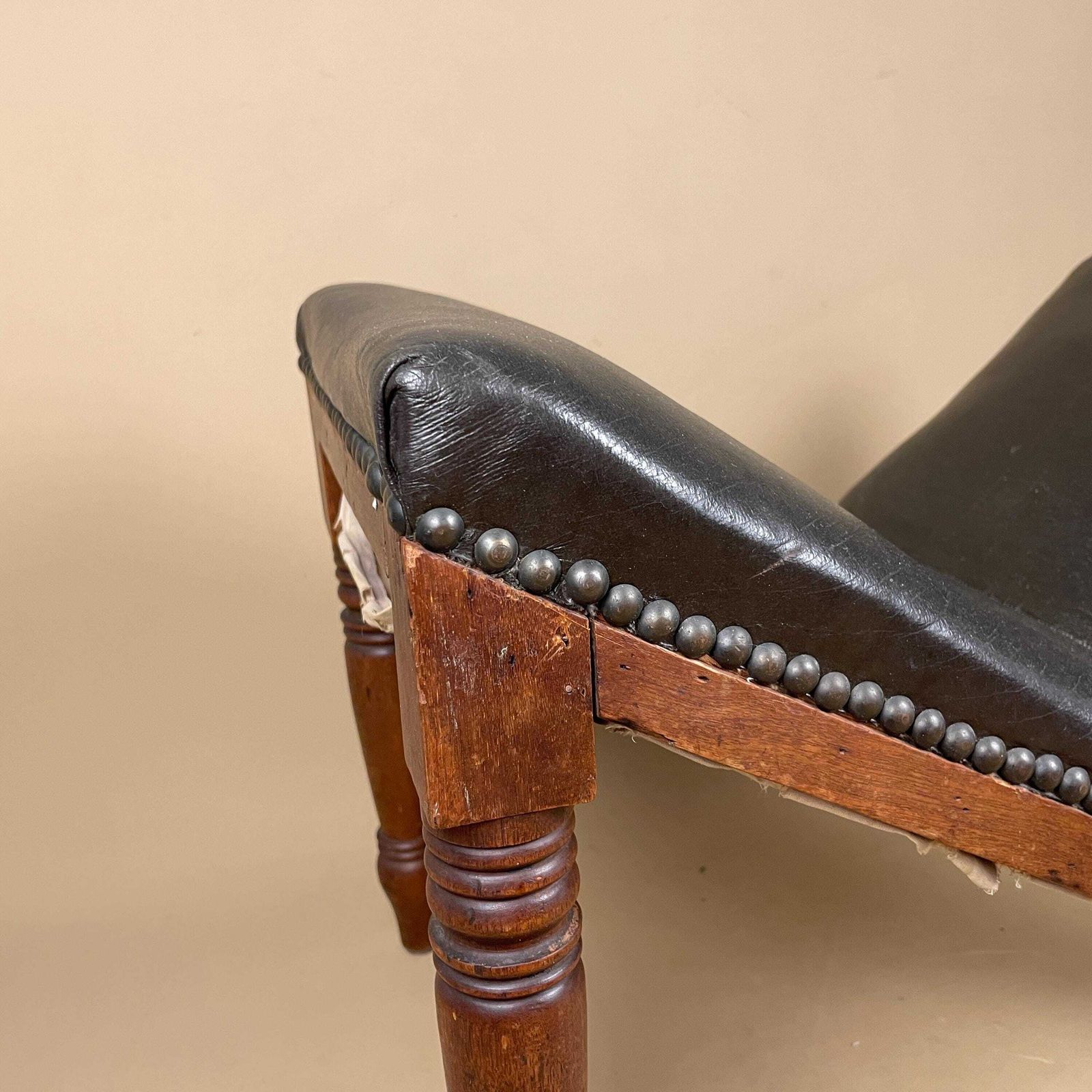Victorian Gout Stool Foot Stool Wood Legs Footstool Faux Leather V Shape Metal Studs Vintage Furniture Rectangle 34x46x30cm Wooden Antique photo for sale