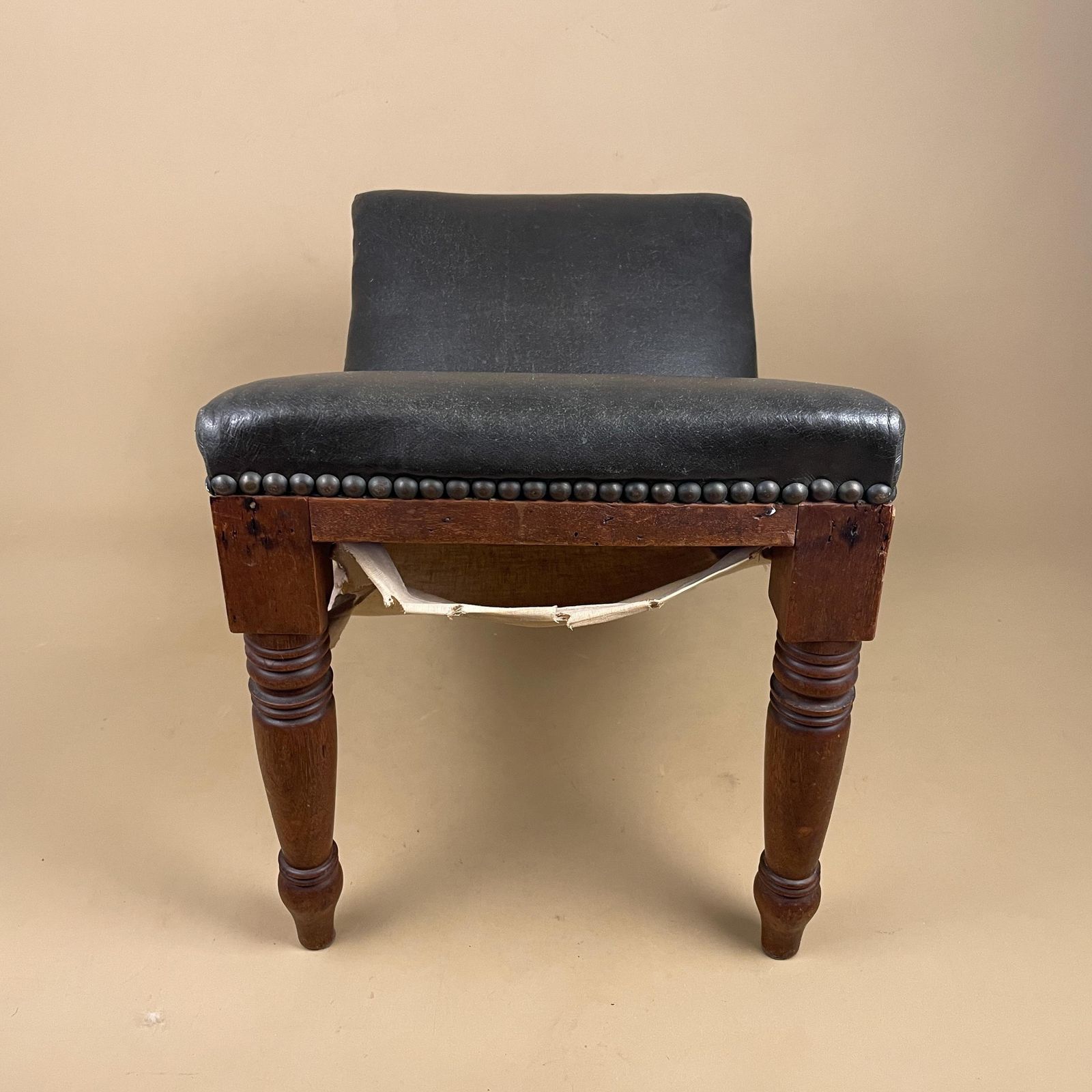 Victorian Gout Stool Foot Stool Wood Legs Footstool Faux Leather V Shape Metal Studs Vintage Furniture Rectangle 34x46x30cm Wooden Antique photo vintage
