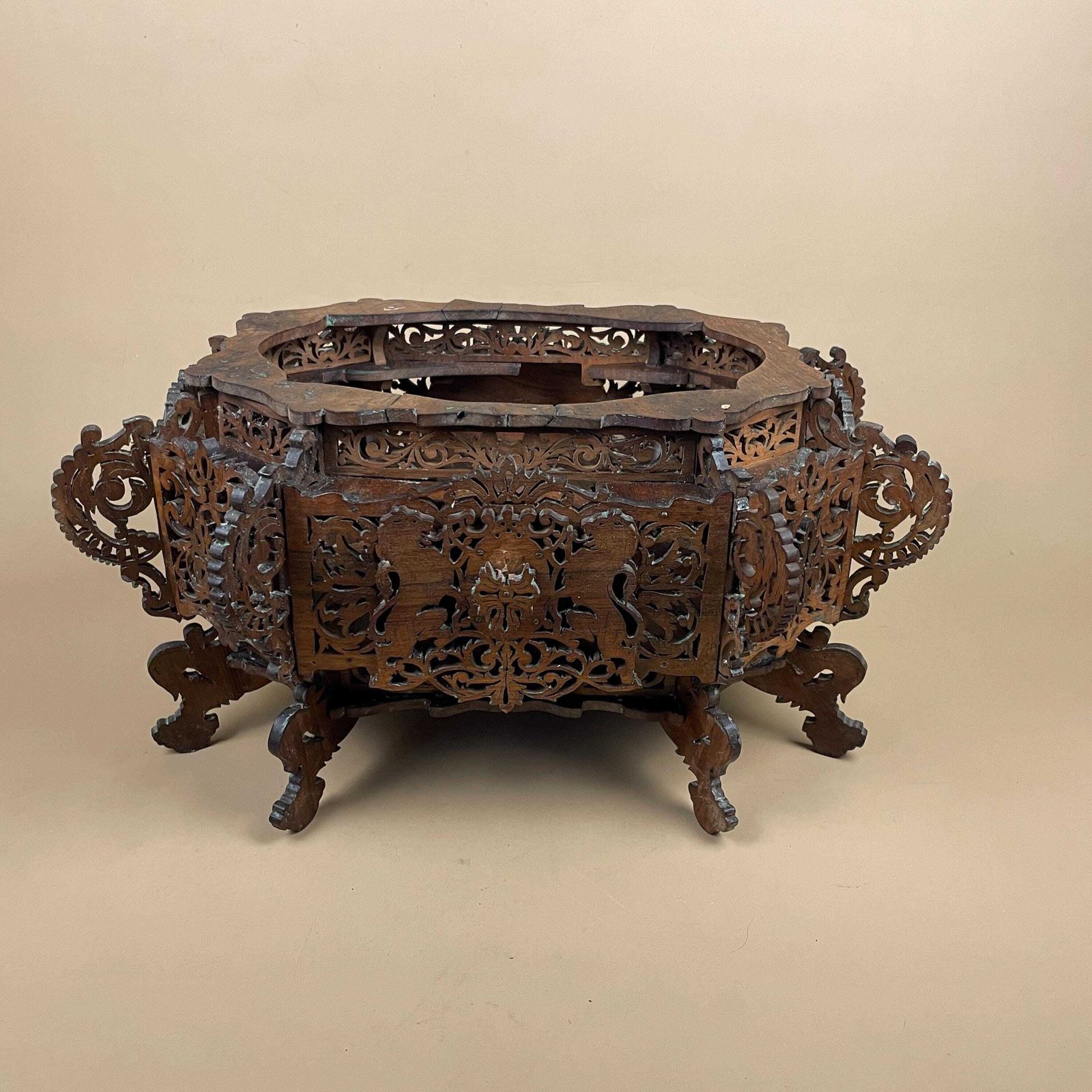 Antique Style Carved Wood Planter Jardiniere Stand Handmade Victorian Anglo Indian Style Hand Carved Wooden Planter Box Black Forest