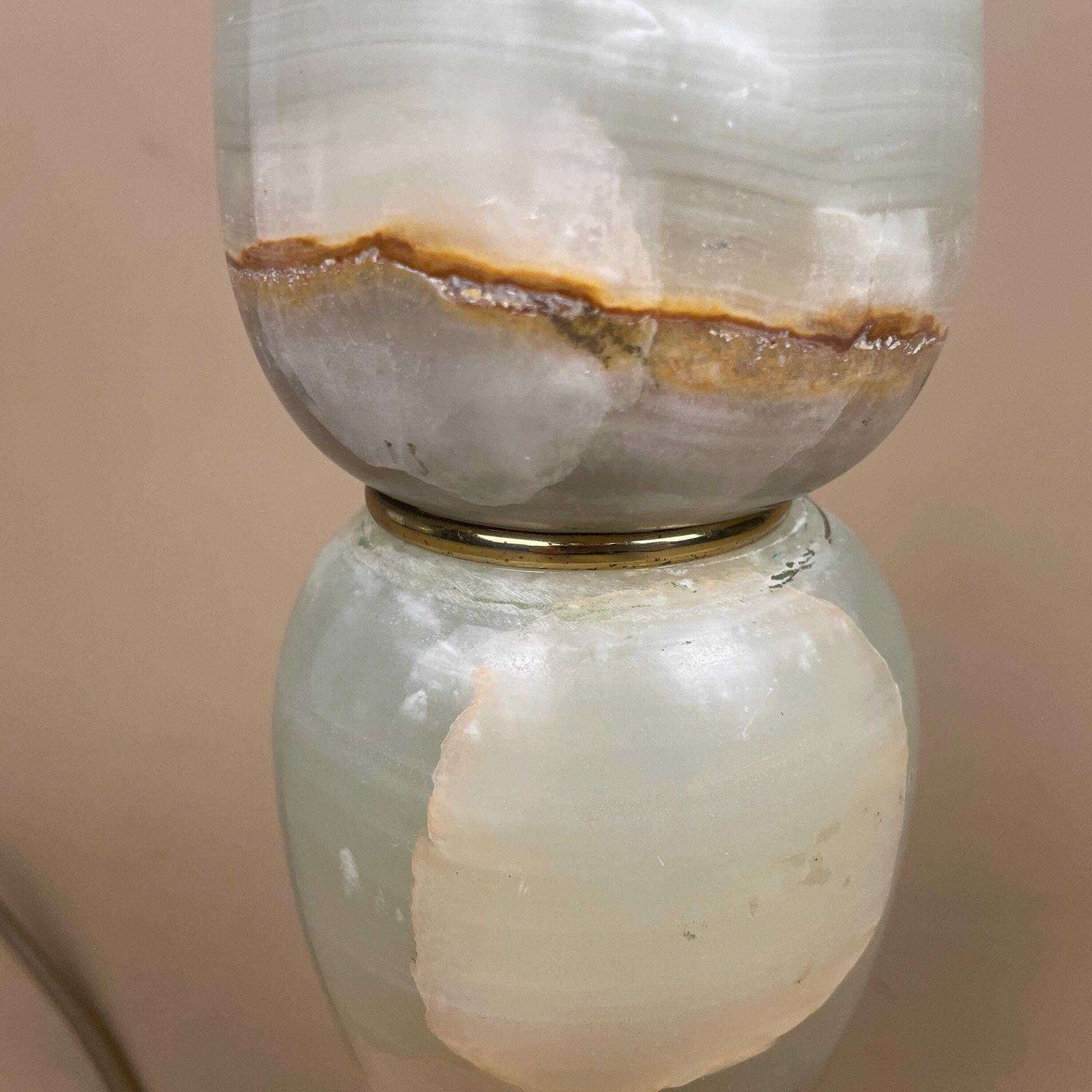 Marble Stone Lamp Green Light Table Bedside Light Natural Patterns Ornate Square Base Onyx Brass Metal Gold Antique Vintage Claw Feet Large photo vinterior