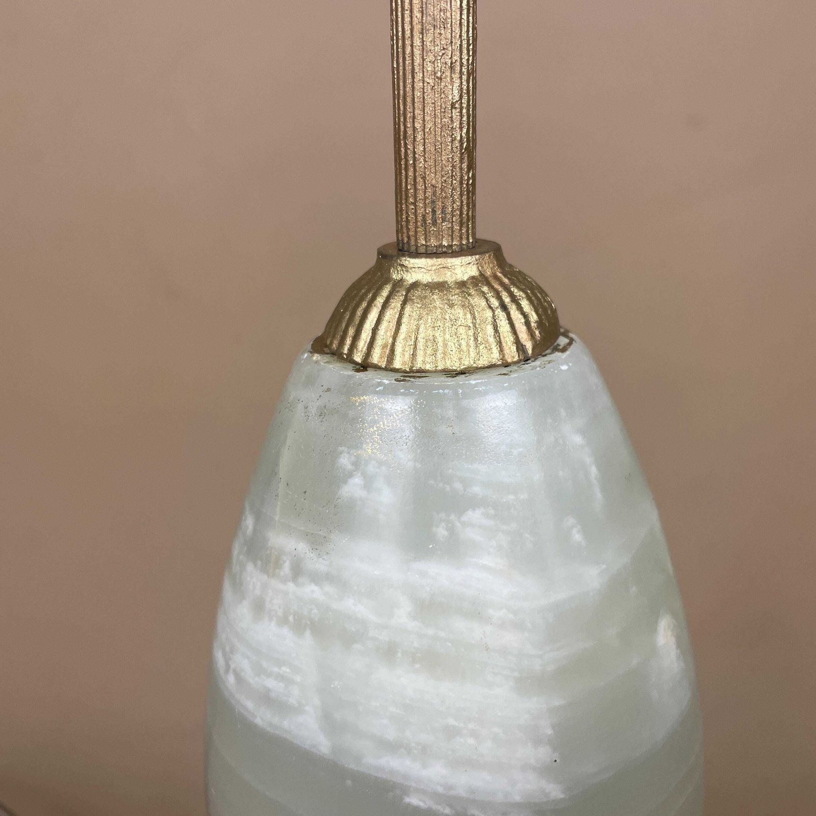 photo vinterior Marble Stone Lamp Green Light Table Bedside Light Natural Patterns Ornate Square Base Onyx Brass Metal Gold Antique Vintage Claw Feet Large
