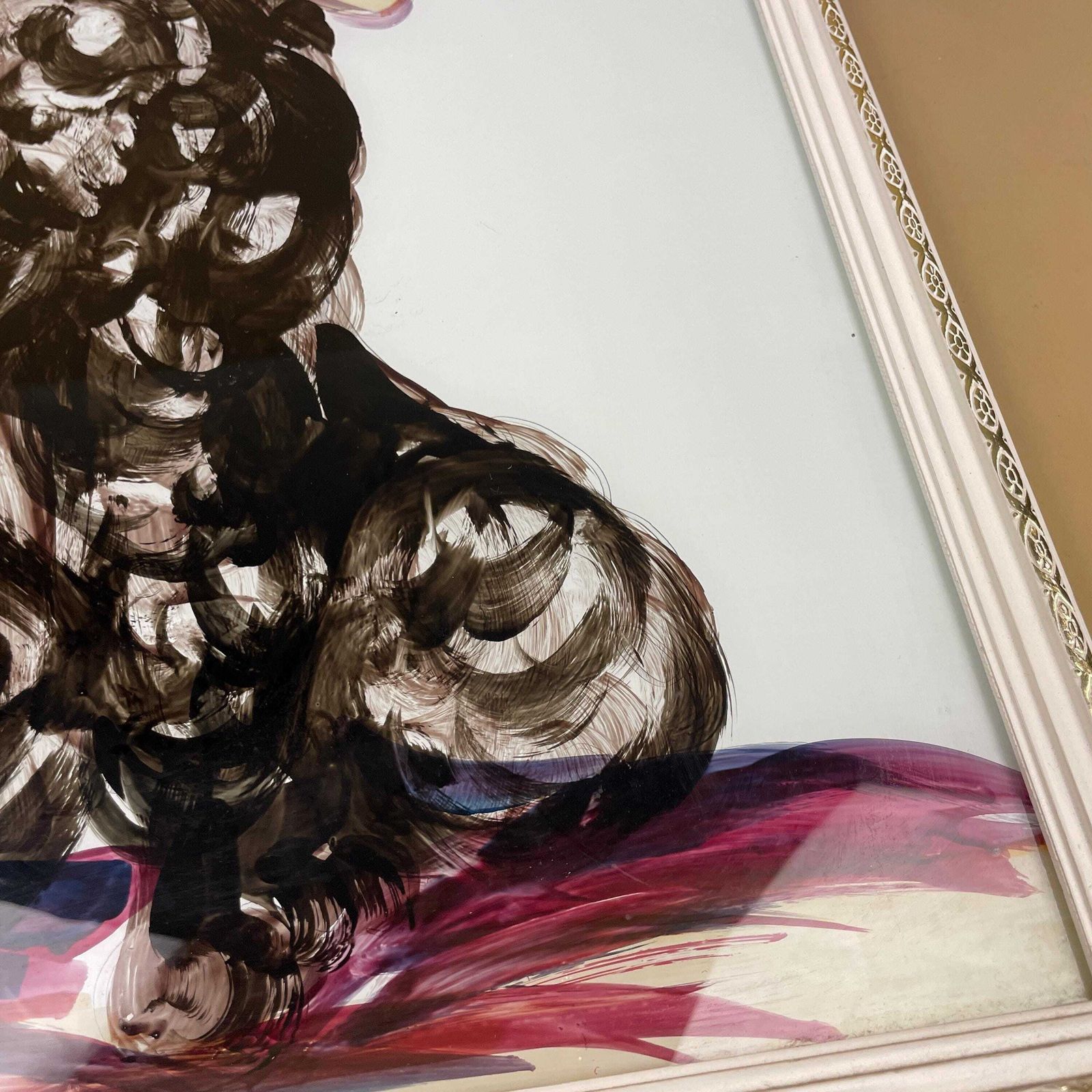 Vintage Painted Glass Poodle Art Framed Wall Hanging Kitsch Large Mid Century Decor Vintage Poodle Painting On Glass Retro Dog Art photo buy