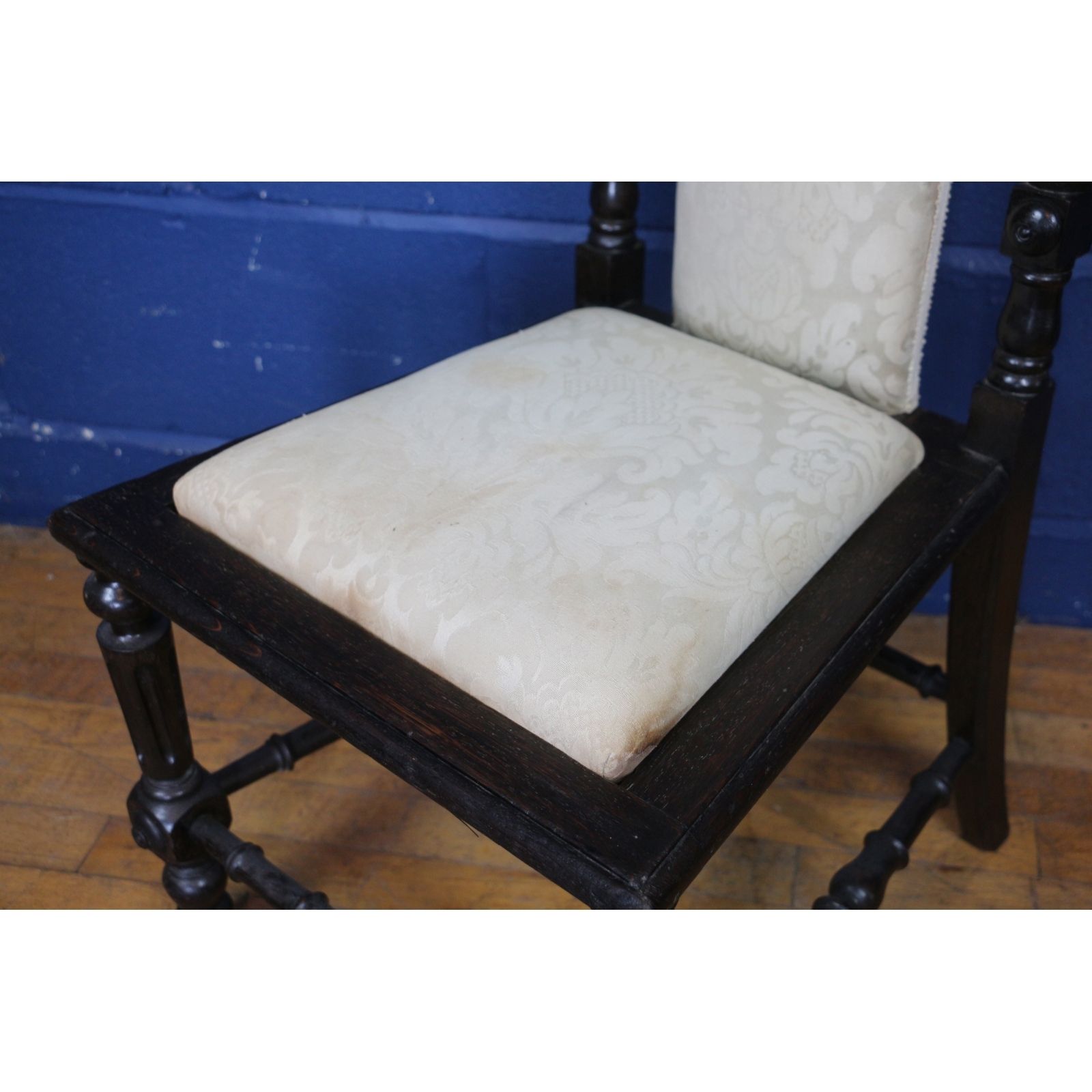 A C19th Carved Oak Hall Or Bedroom Chair Raised On Turned Supports photo for sale