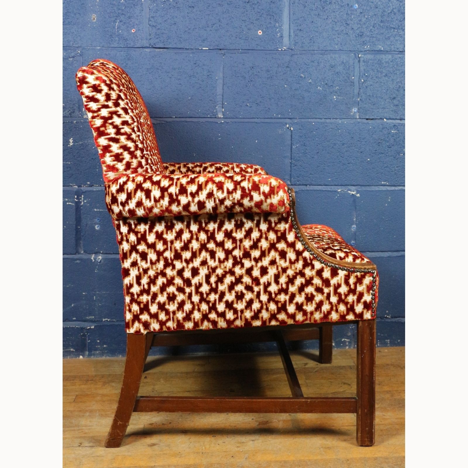 A Quality Antique Mahogany Framed Gainsborough Open Armchair Freshly Reupholstered In Stylised Velvet photo for sale