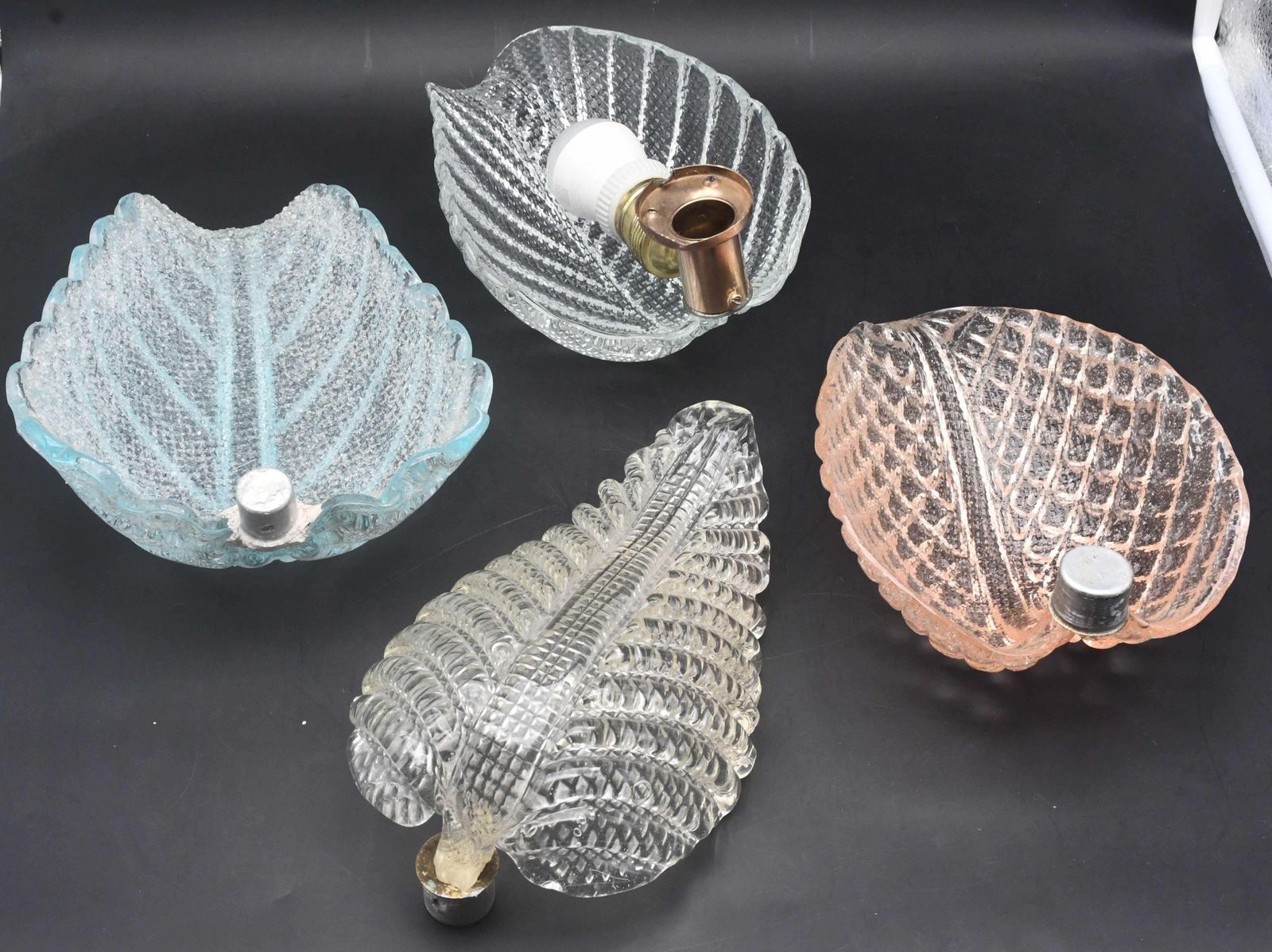 Wall Light Trasparent Jewel Murano Glass Leave By Barovier E Toso, 1950s photo vintage