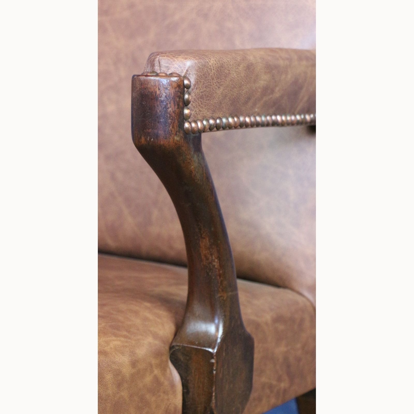 An Antique Mahogany Library Chair Upholstered In Brown Leather photo vintage