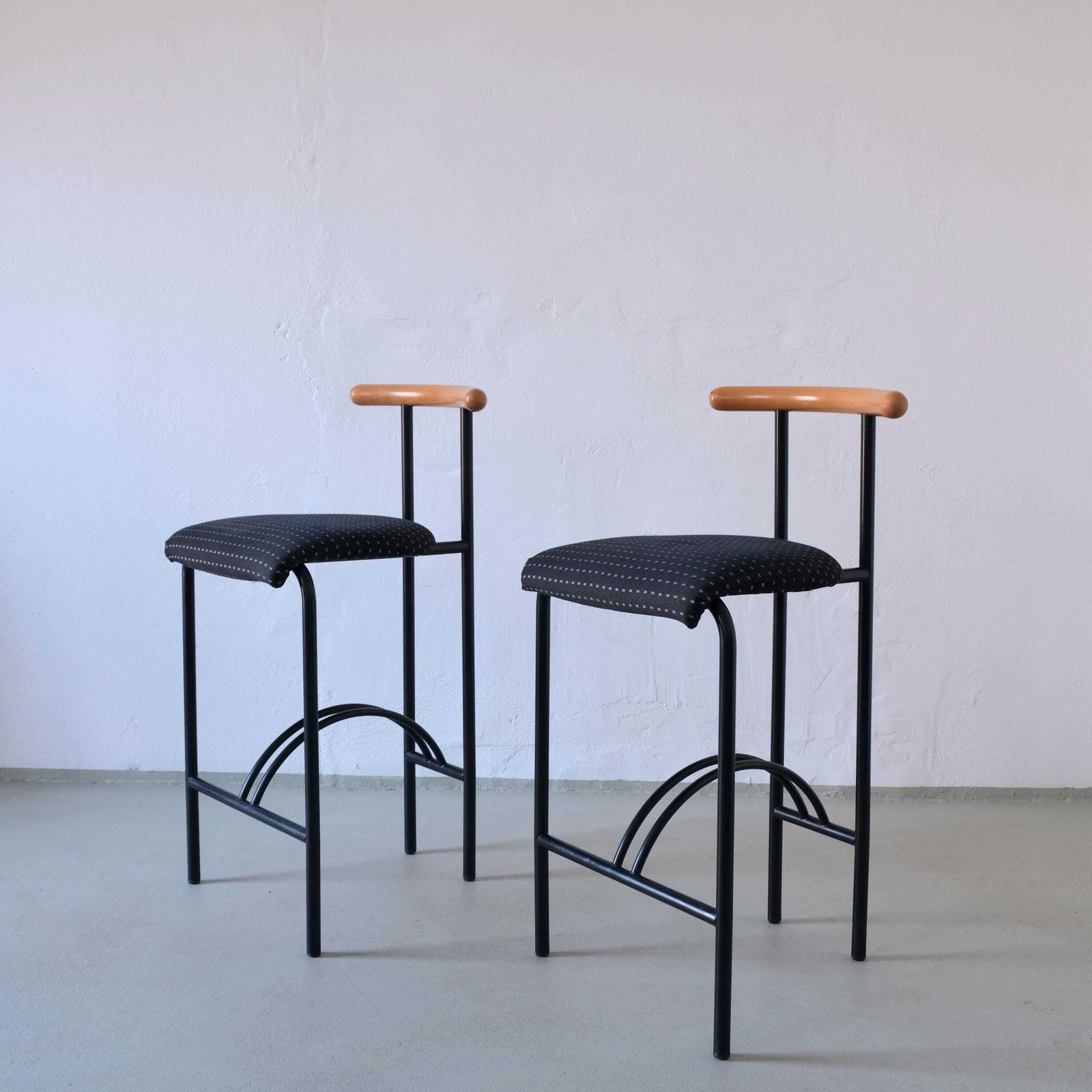 2 Postmodern Tubular Steel Bar Stools | Rodney Kinsman Style | 1980s photo furniture