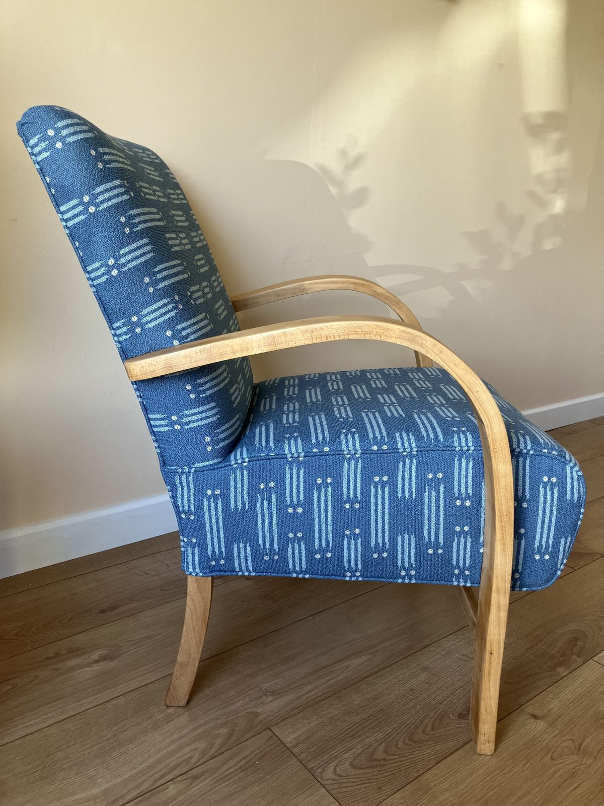 Reupholstered Mid Century Style Bentwood Arm Chair photo for sale