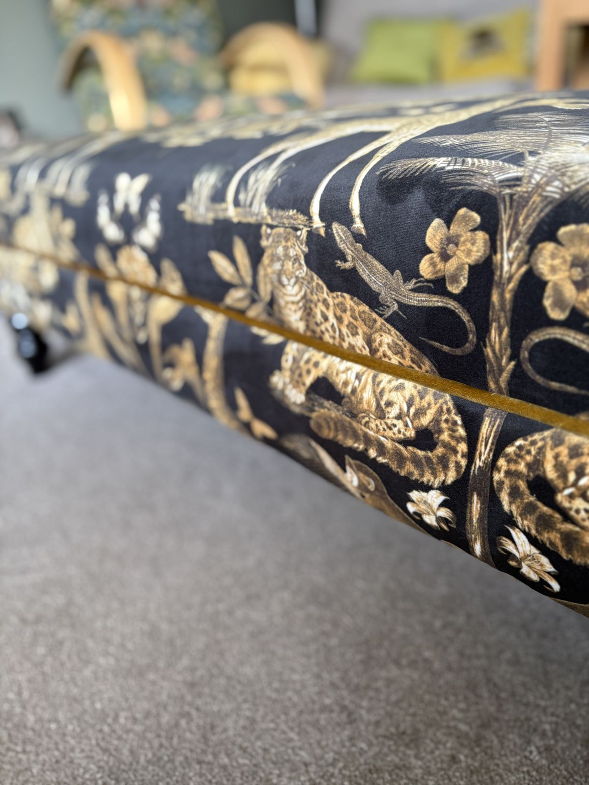 Stunning Footstool/Coffee Table In Black And Gold Velvet photo Furniture