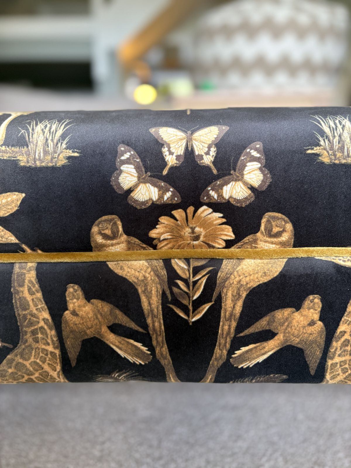Stunning Footstool/Coffee Table In Black And Gold Velvet photo vinterior