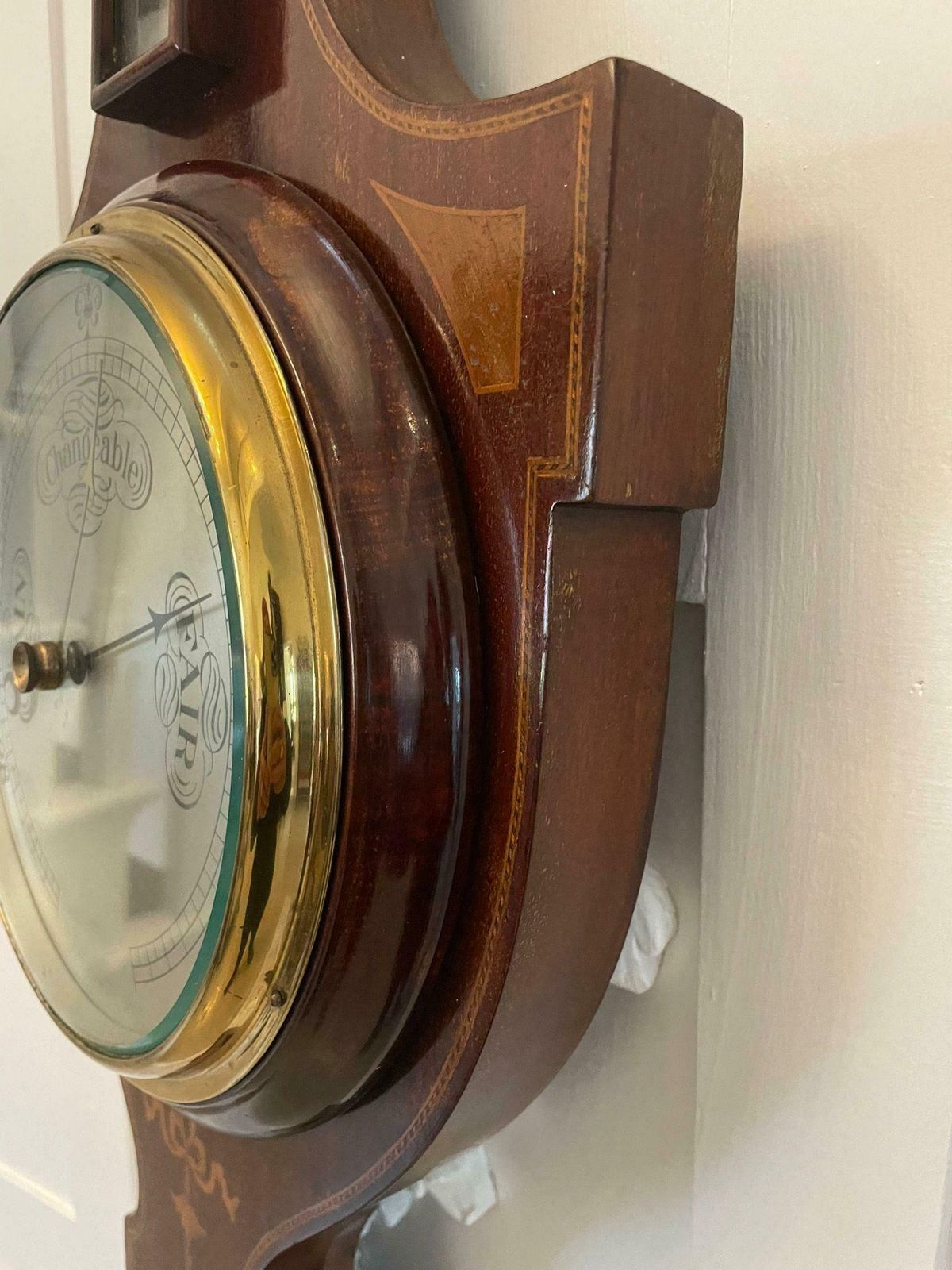 photo furniture Antique Edwardian Quality Mahogany Inlaid Banjo Barometer