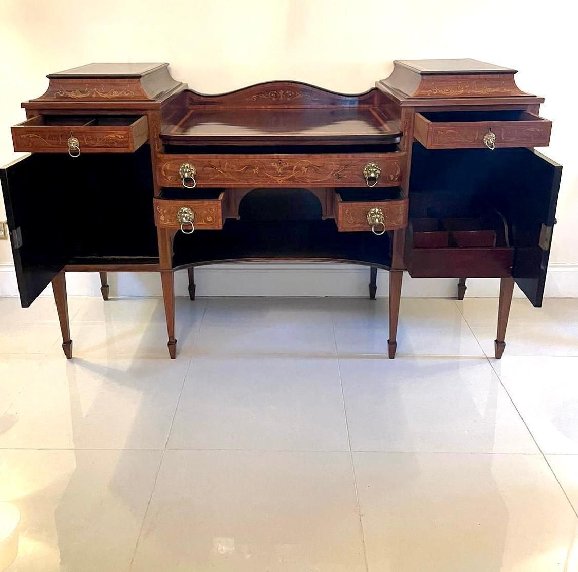 Quality 19th Century Mahogany Inlaid Marquetry Sideboard By Hewetsons, London photo Furniture