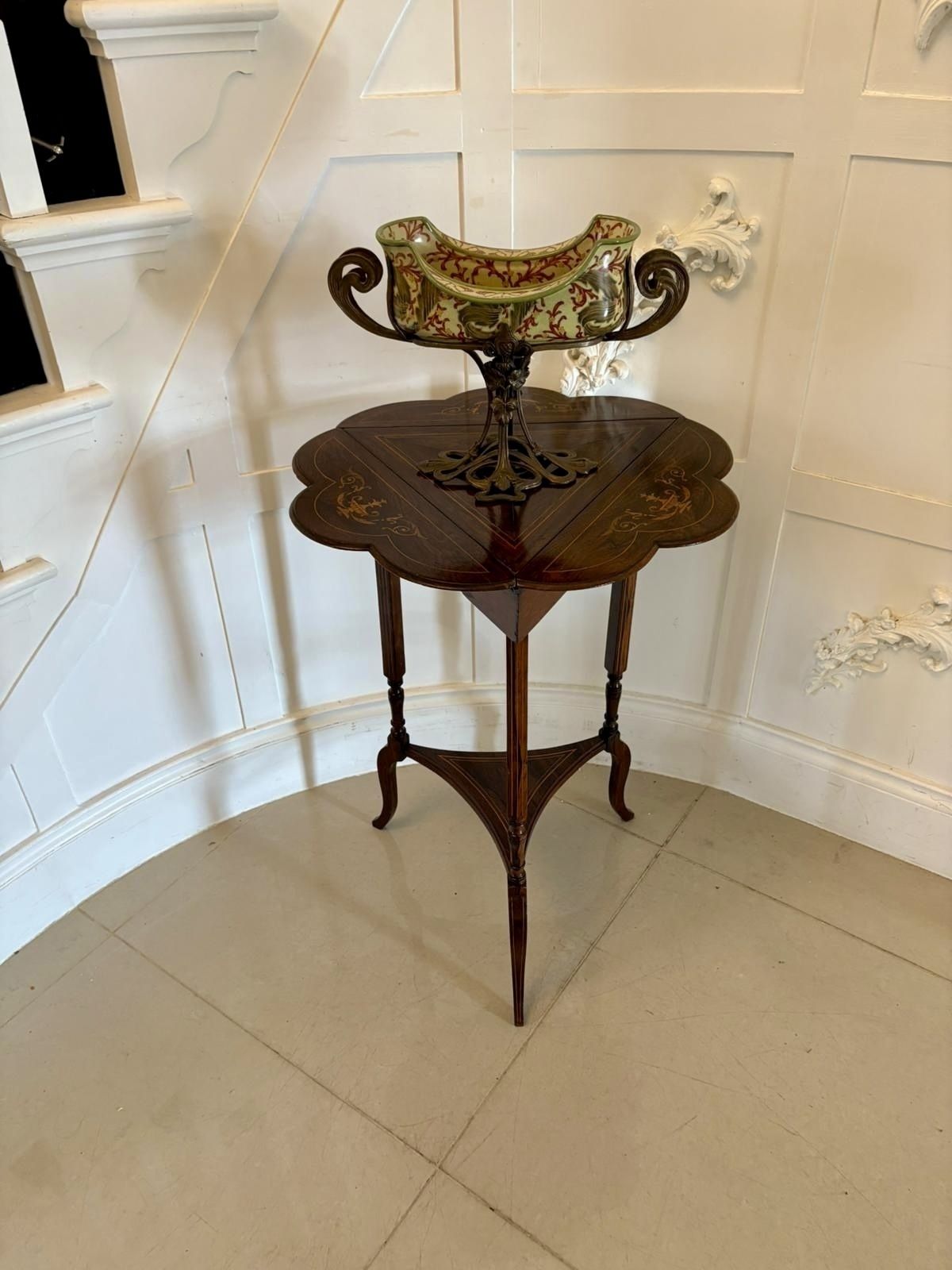 Antique Early 20th Century Rosewood Inlaid Drop Leaf  Side Table photo 1195.0