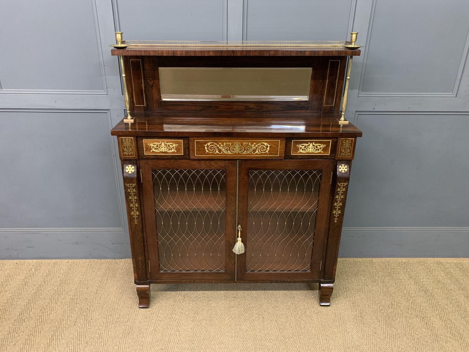Brass Inlaid Regency Rosewood Chiffonier