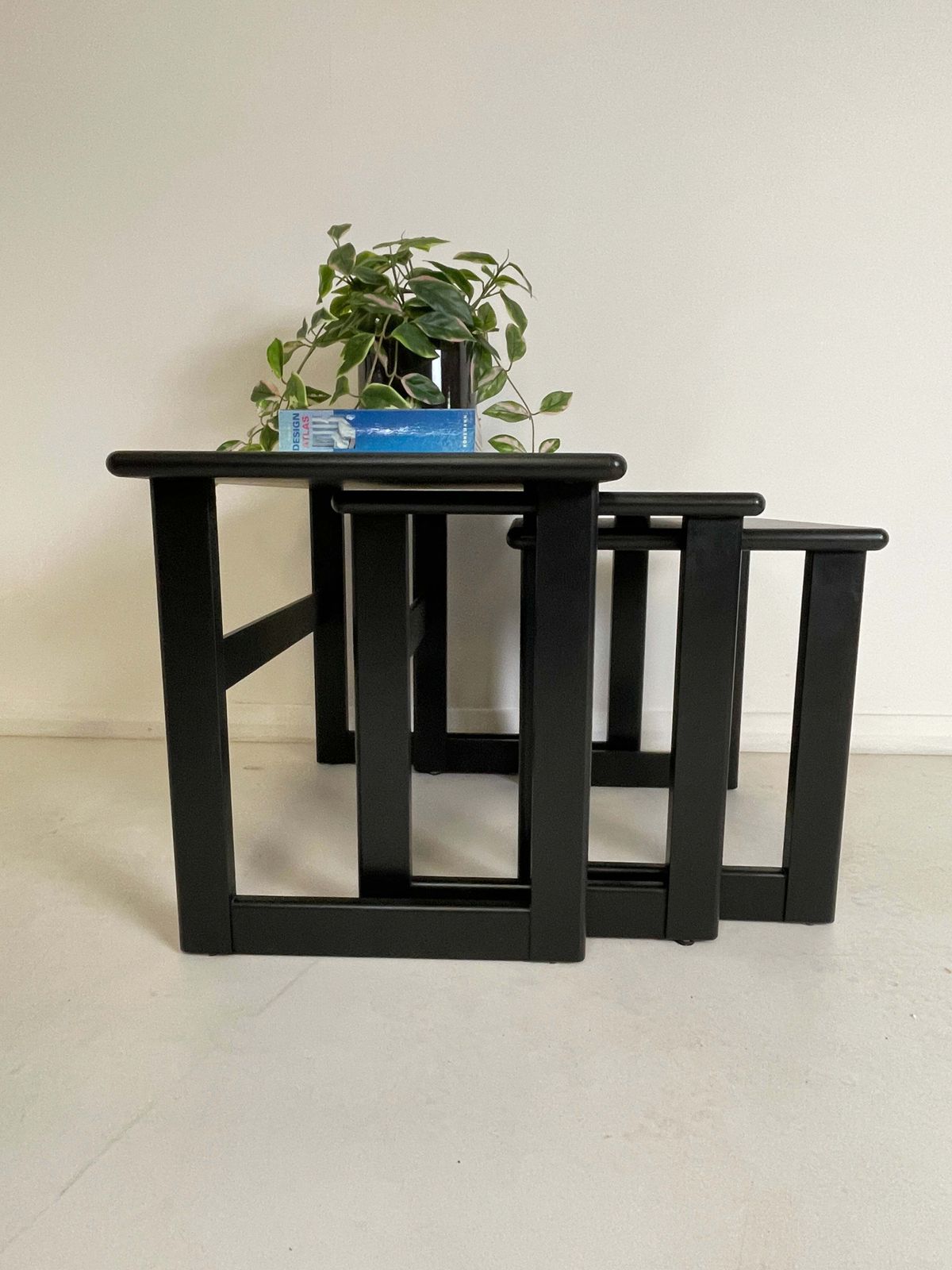 Gplan Black Ash Nest Of 3 Teak Tables