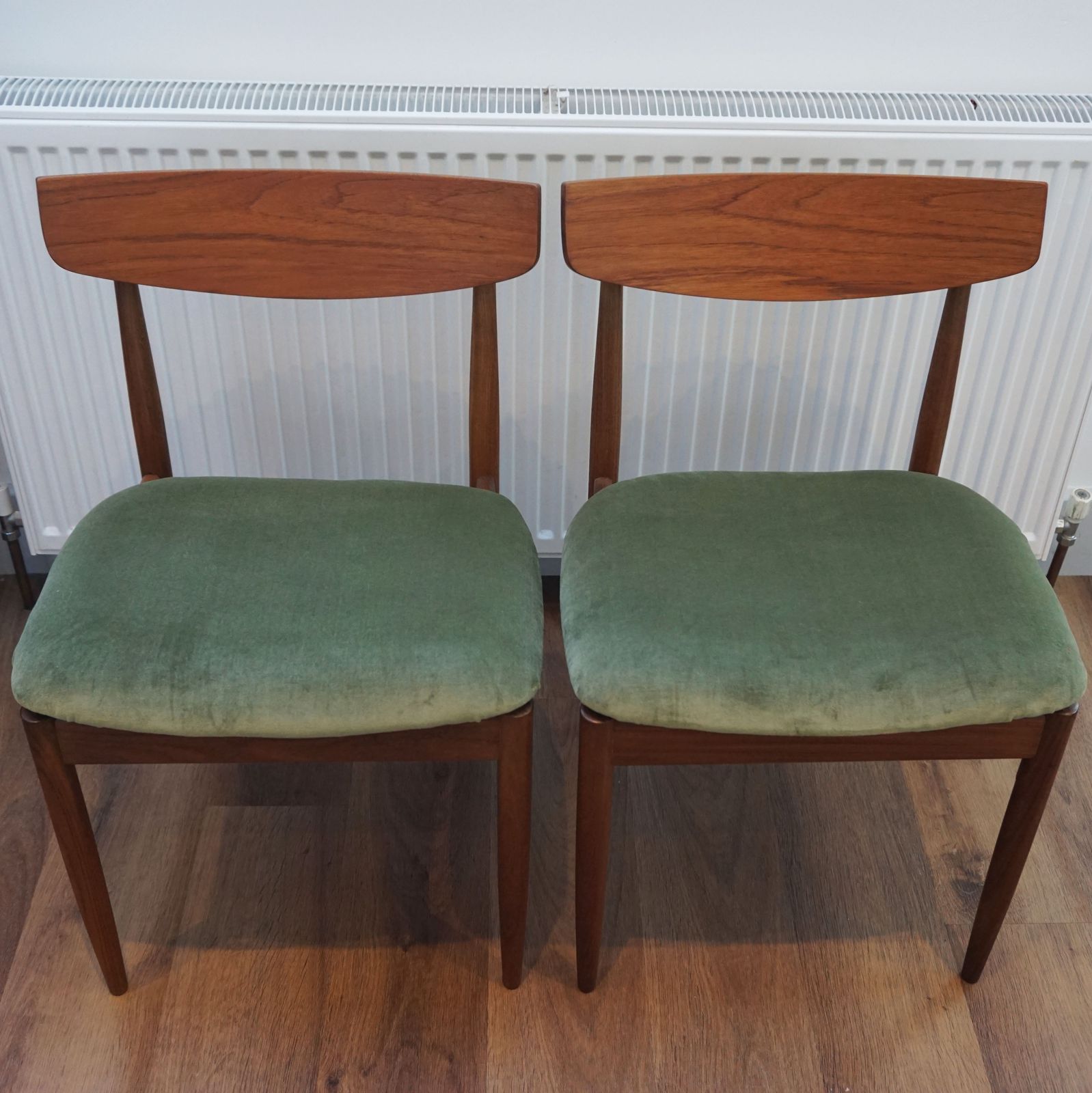 2x G Plan Teak Dining Chairs Reupholstered Velvet Mid Century Modern Scandi Style photo for sale