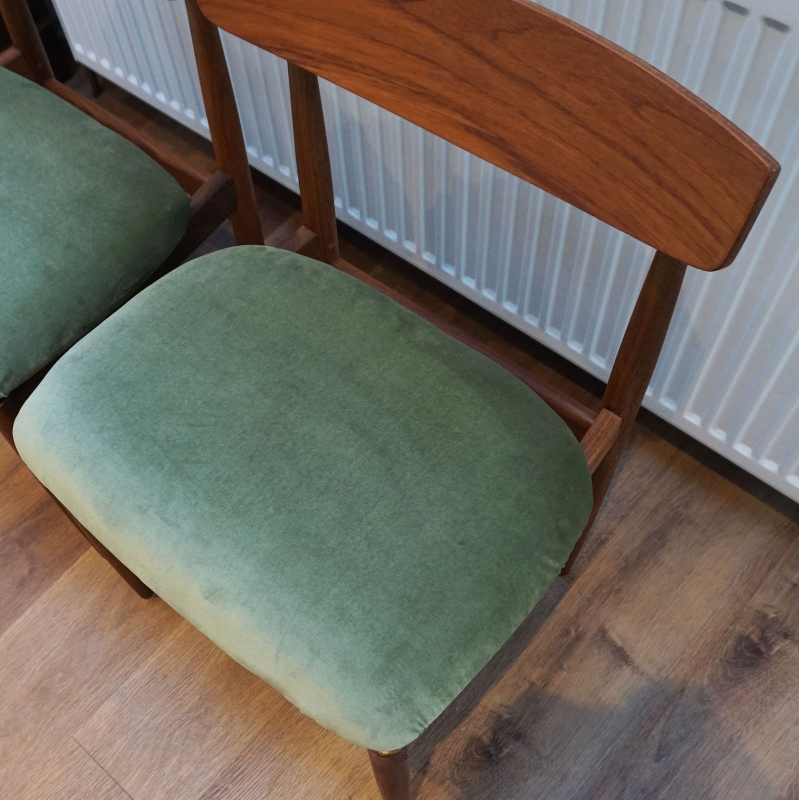 2x G Plan Teak Dining Chairs Reupholstered Velvet Mid Century Modern Scandi Style photo 250.0