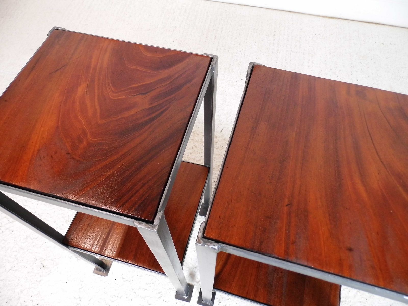 Pair Of Vintage Industrial Chic Ex Engineering Works Stands With Flamed Mahogany photo Furniture