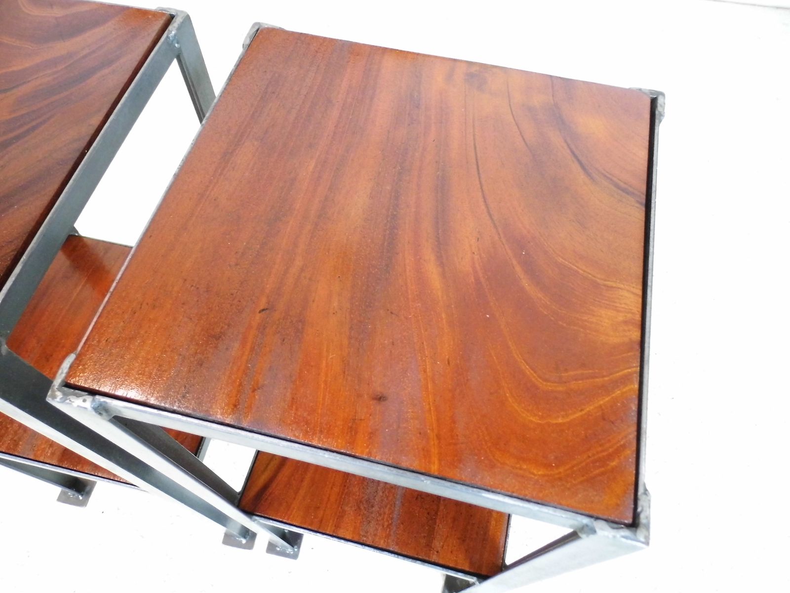Pair Of Vintage Industrial Chic Ex Engineering Works Stands With Flamed Mahogany photo 240.0