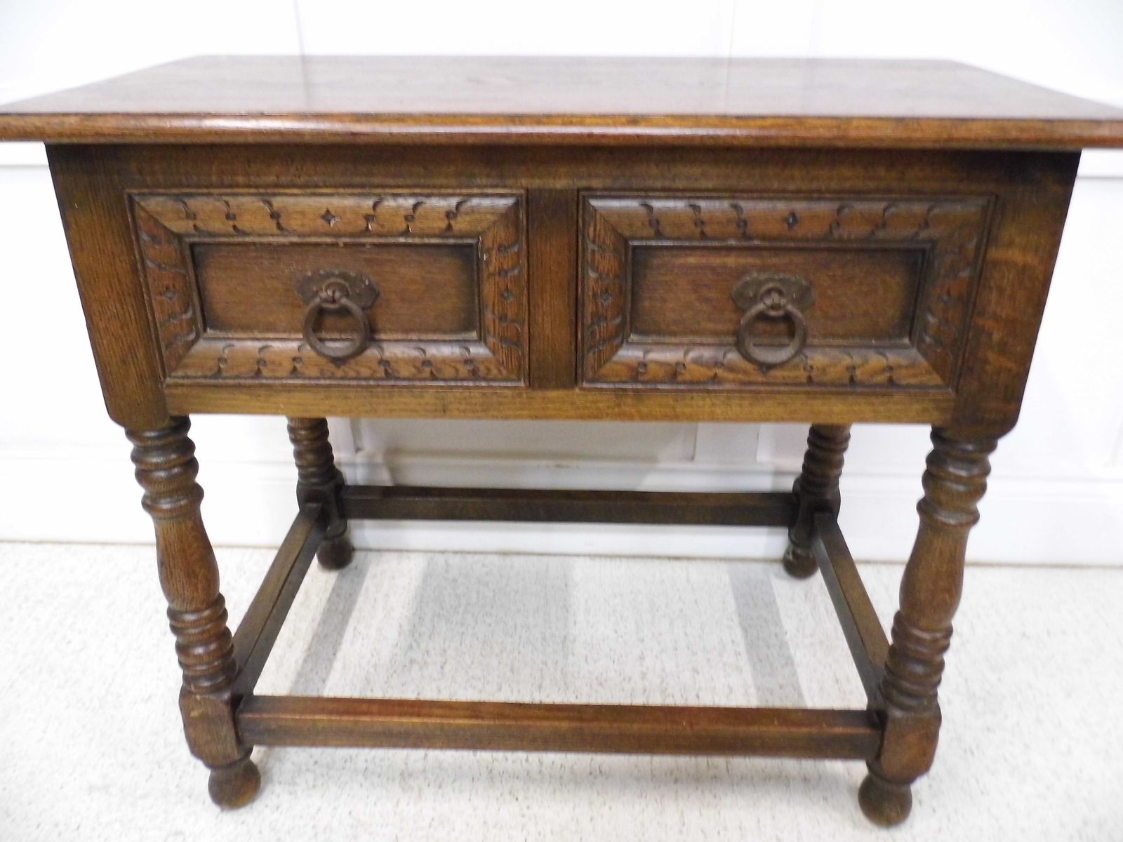 Vintage Oak Carved Drawers Jacobean 19th Century Style Hall Table