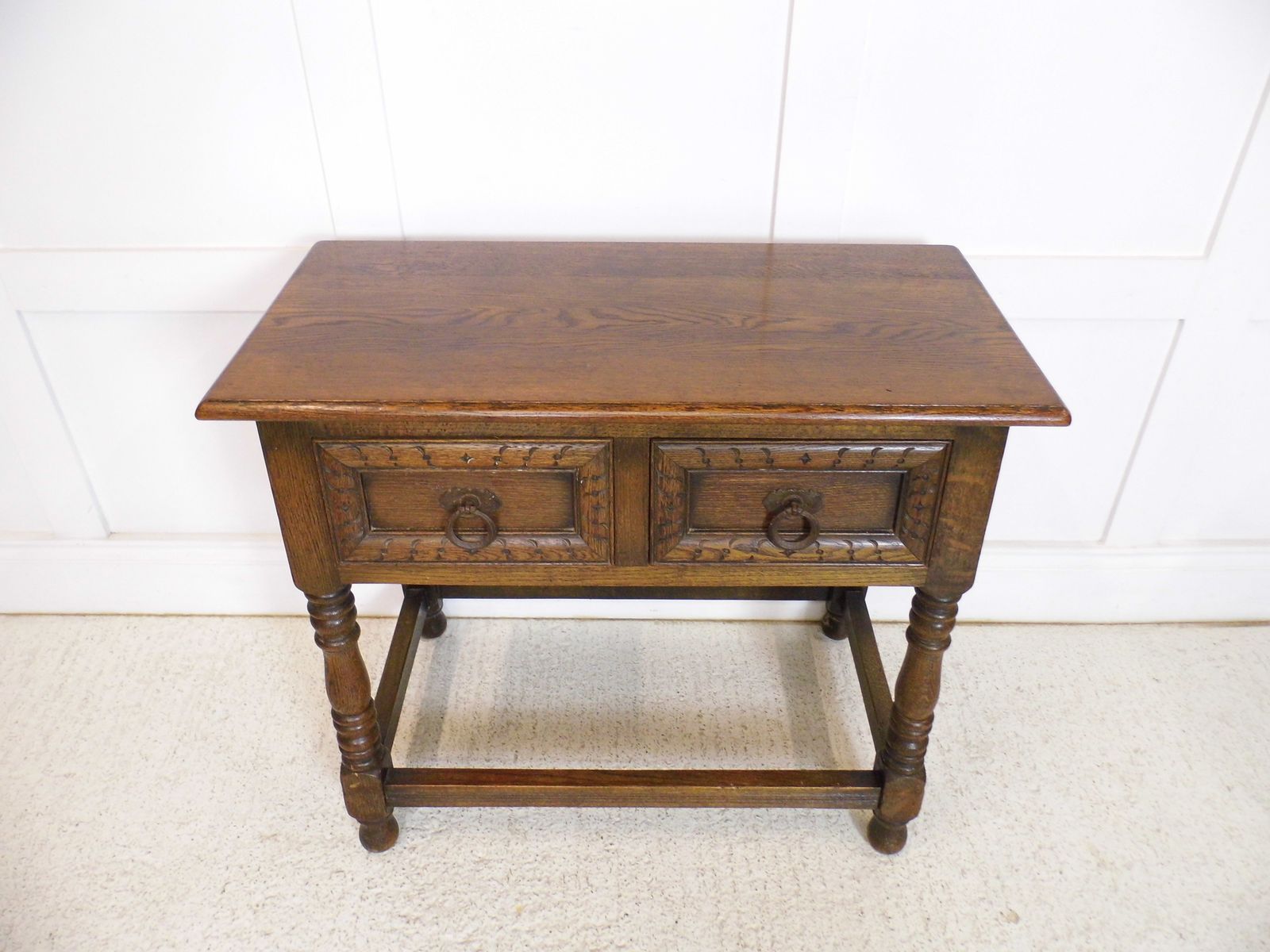Vintage Oak Carved Drawers Jacobean 19th Century Style Hall Table photo for sale