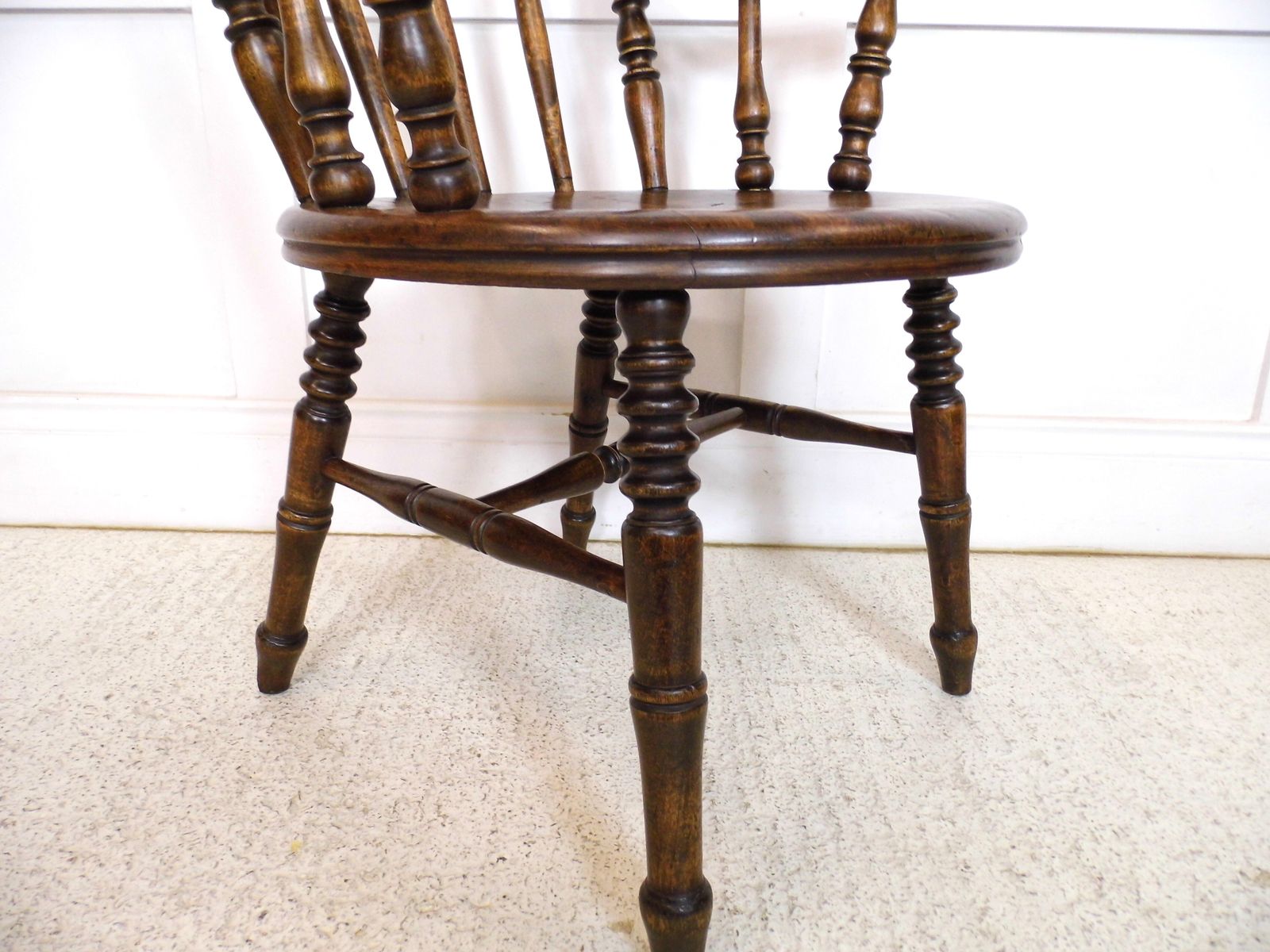 Antique Fireside Elbow Penny Armchair Desk Victorian Beech Chair 1890s photo for sale