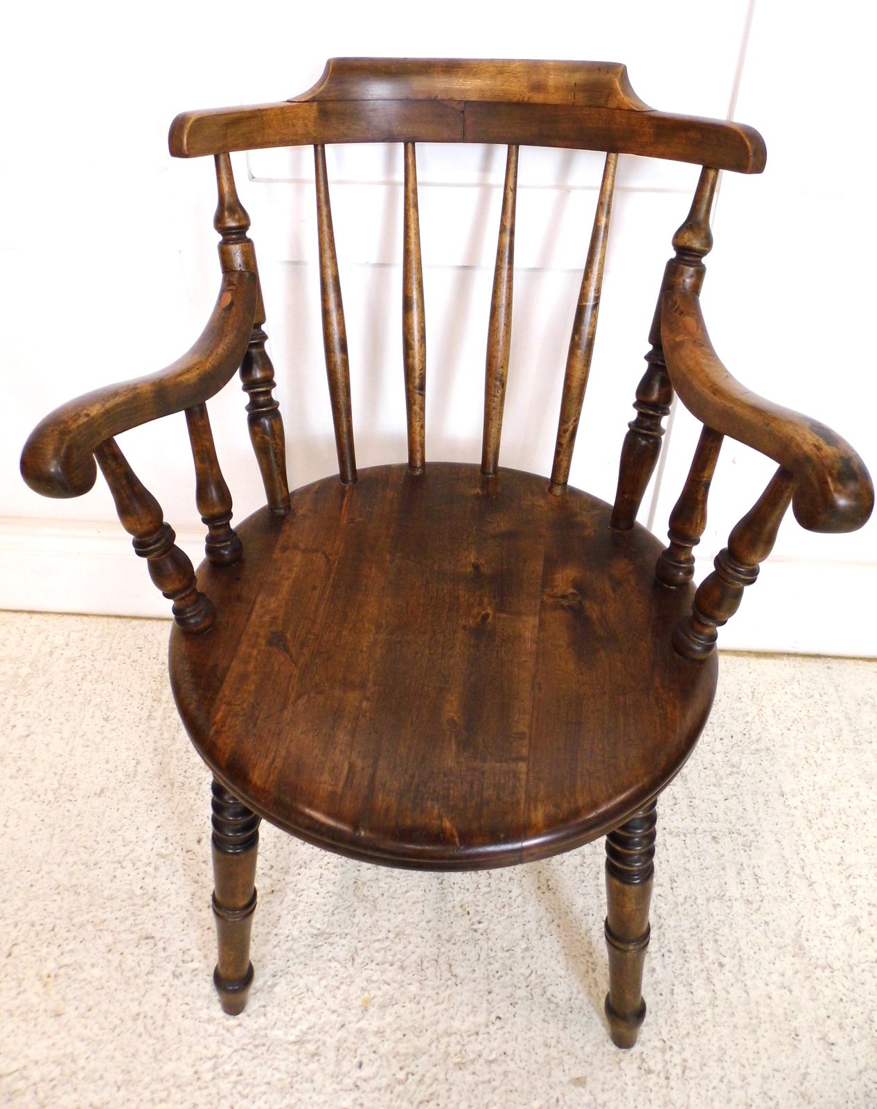 Furniture Antique Fireside Elbow Penny Armchair Desk Victorian Beech Chair 1890s photo