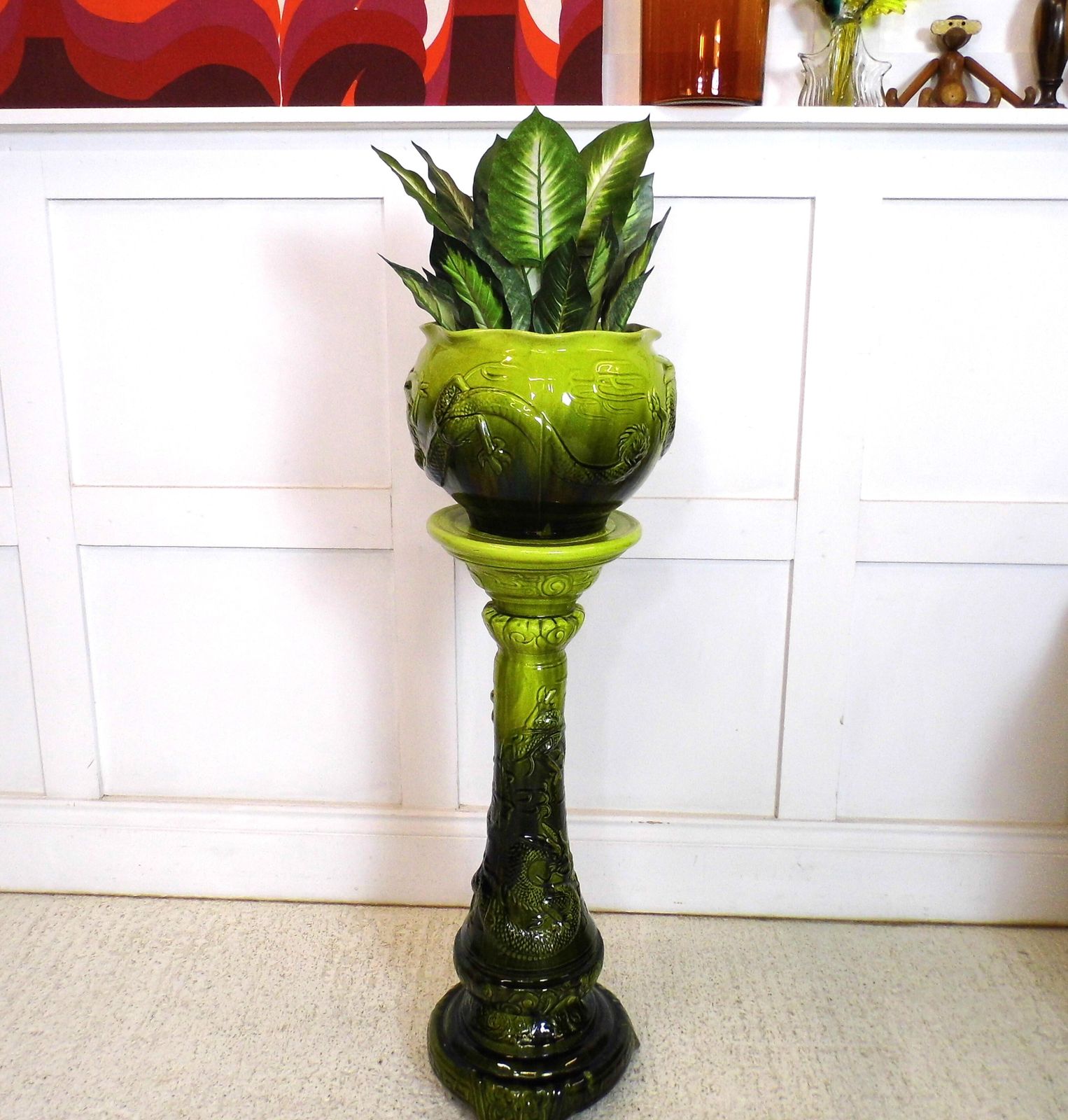 Antique English Aesthetic Movement Jaanese Dragon Jardiniere And Stand 19th Cent