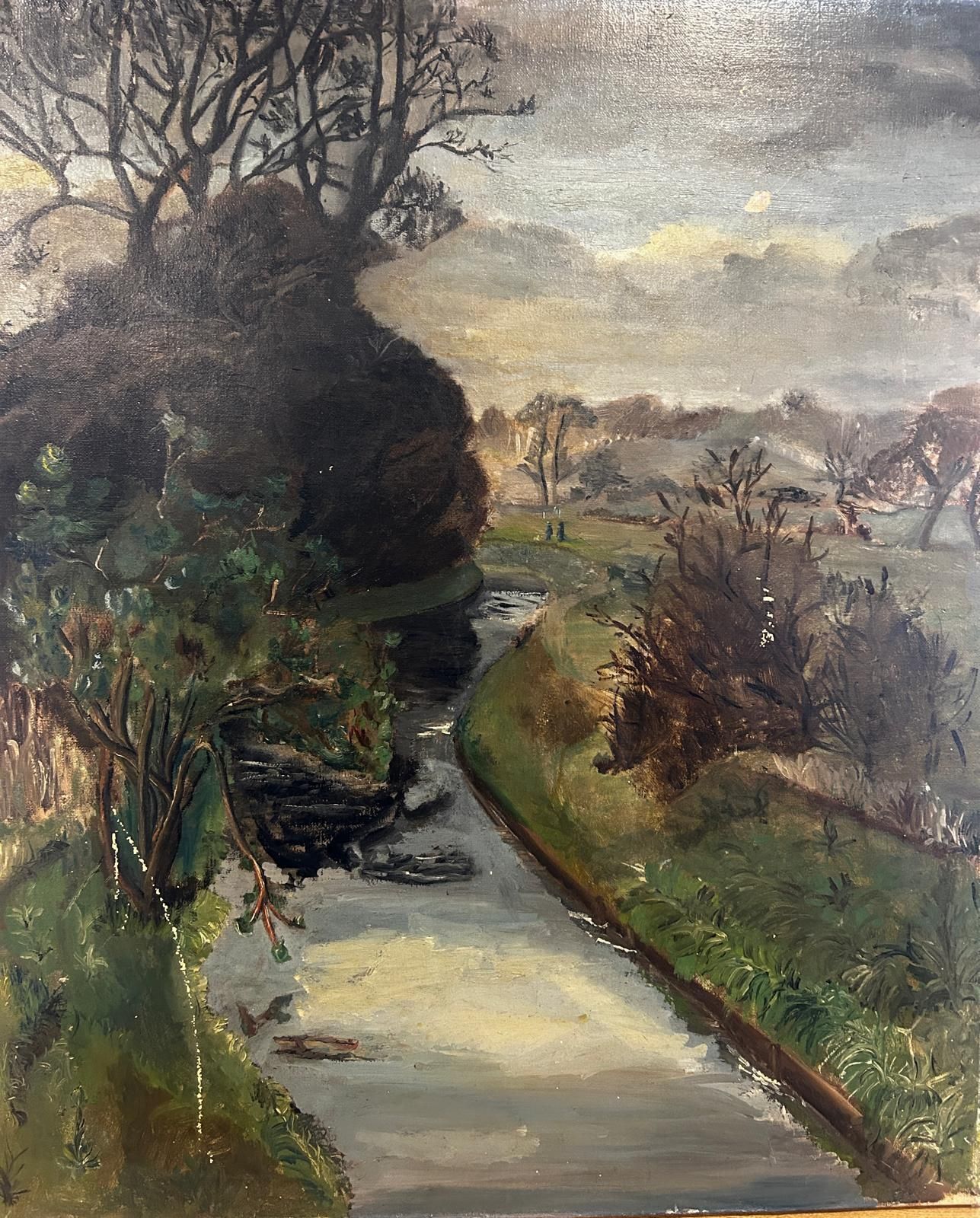 1920' Oil Painting Of A Lush River Scene photo furniture