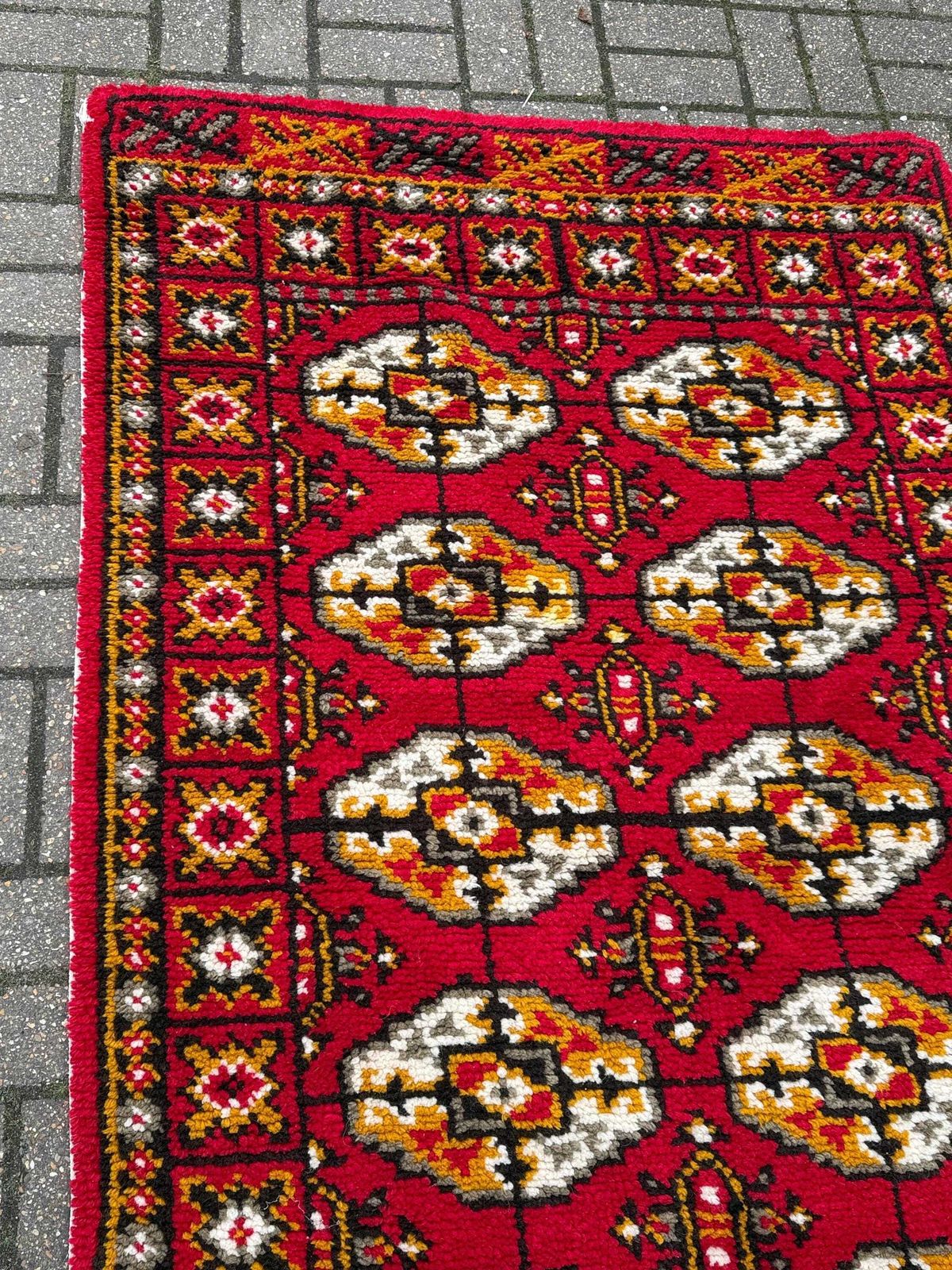 Vintage Red Geometric Tribal Rug Mid Century Wool Carpet Bohemian Accent Floor Rug photo Textiles