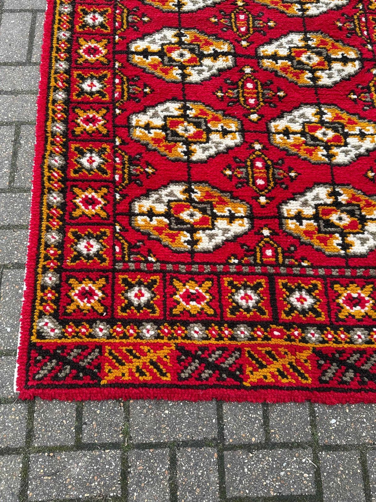 Vintage Red Geometric Tribal Rug Mid Century Wool Carpet Bohemian Accent Floor Rug photo vinterior