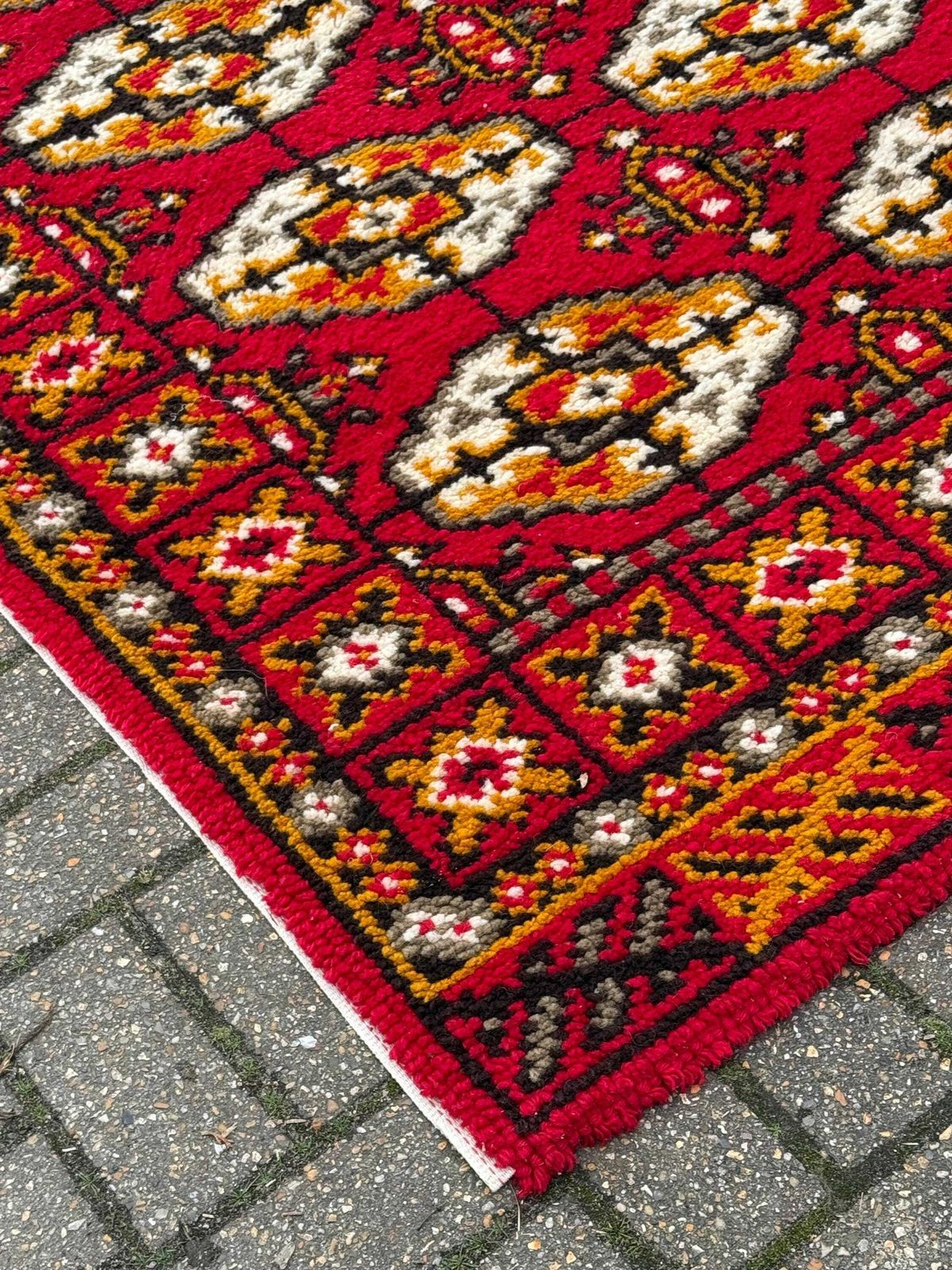 Vintage Red Geometric Tribal Rug Mid Century Wool Carpet Bohemian Accent Floor Rug photo vintage