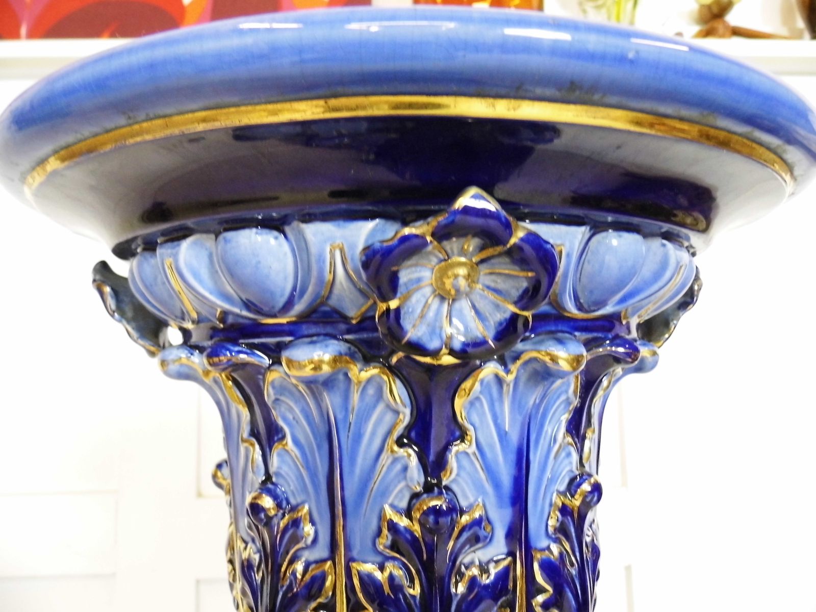 Antique 19th Century Swedish Rorstand Majolica Jardiniere Ceramic Ern Stand Blue photo buy