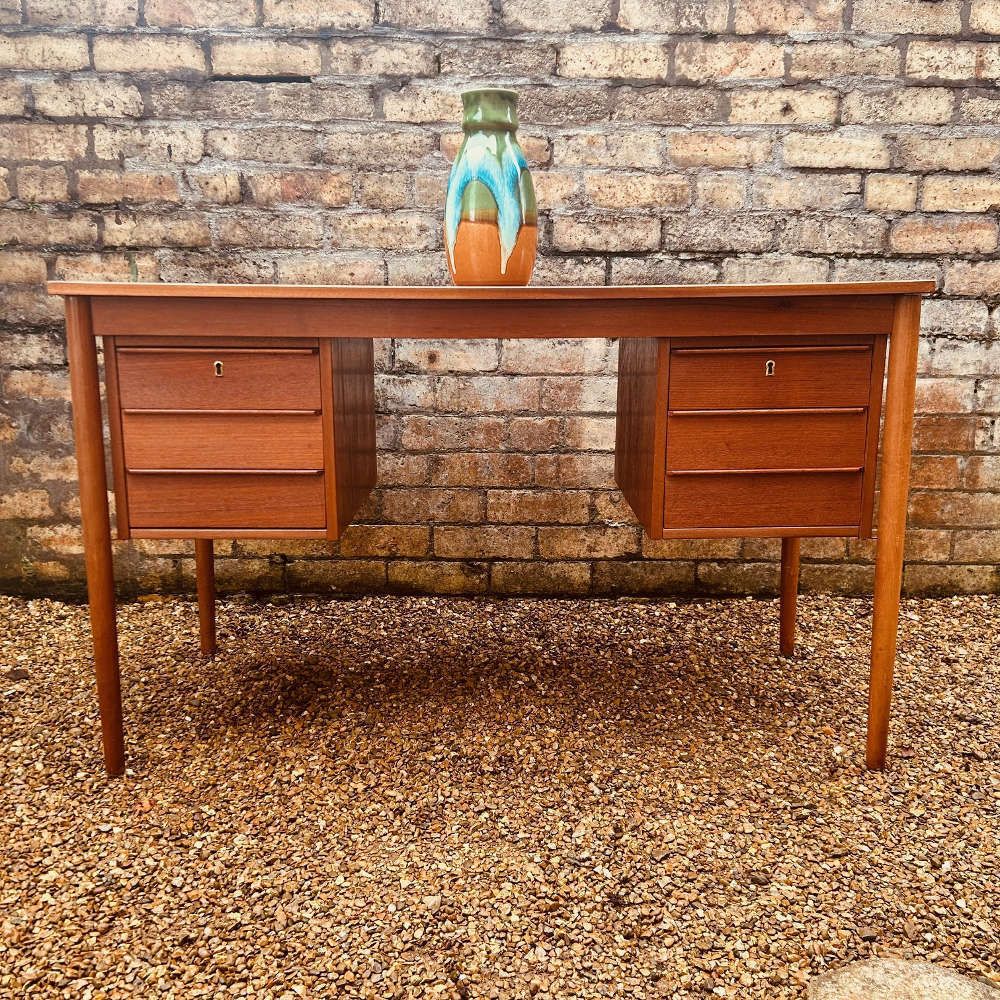 Danish Teak Twin Pedestal Desk, Gunnar Nielsen Tibergaard, Denmark, C.1960