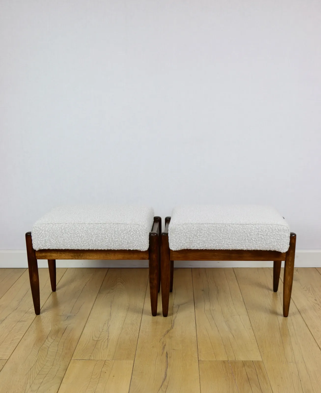 Edmund Homa Stool, Cream Ivory And White Boucle Seat   2 Pieces Available photo vintage