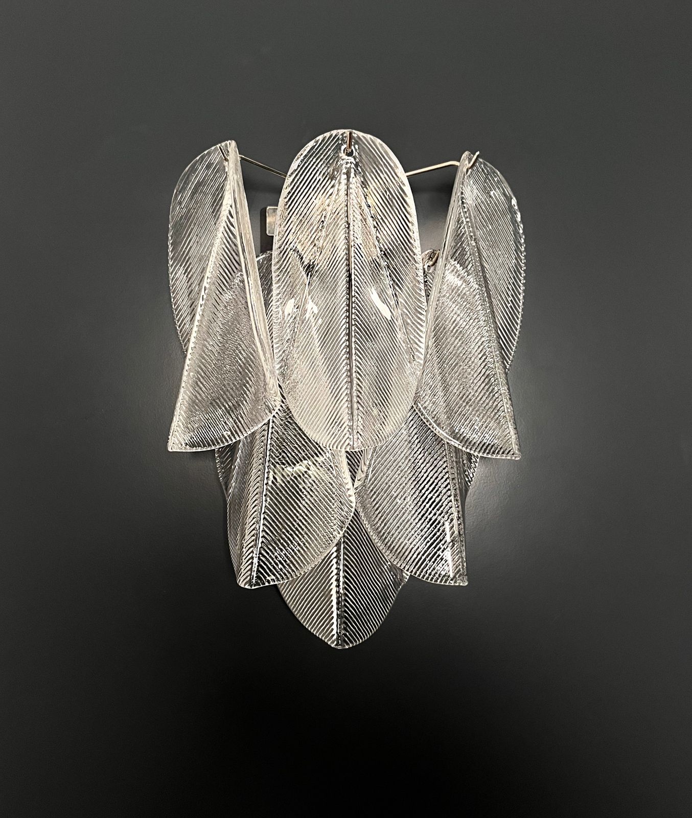 Pair Of Vintage Italian Murano Wall Lights   12 "Rondini" Clear Glass