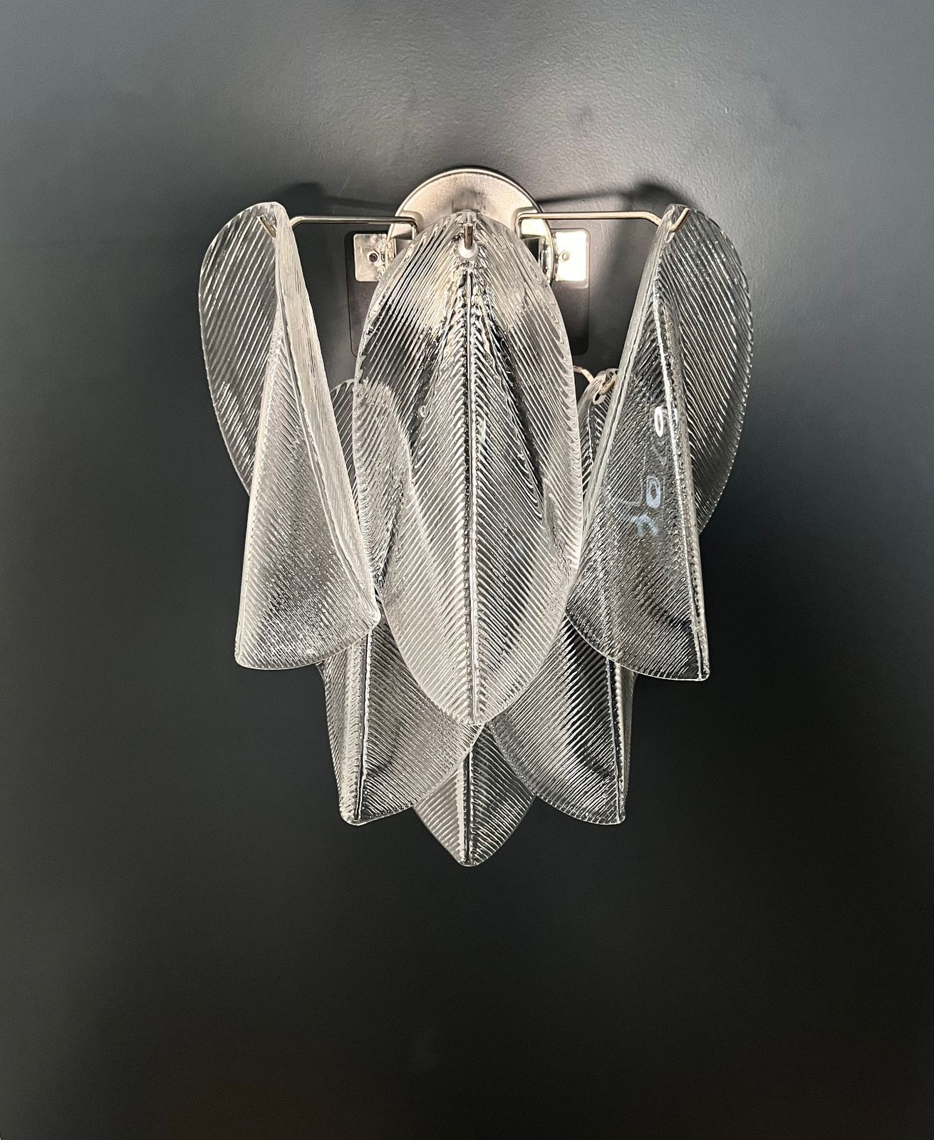 Pair Of Vintage Italian Murano Wall Lights   12 "Rondini" Clear Glass photo vintage